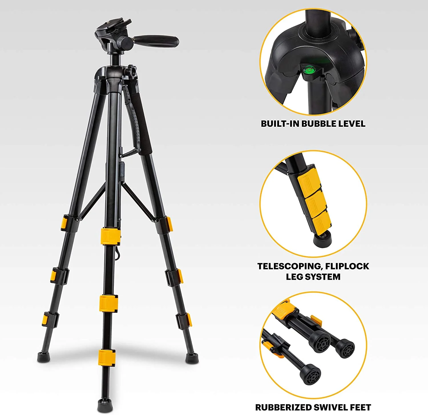 Kodak PhotoGear 2-in-1 Tripod & Monopod | Lightweight 70” 4-Section Flip-Lock Aluminum Tripod Converts to 64.5” Monopod | QuickRelease Plates 3-Way Swivel Head Bubble Level - Image 4