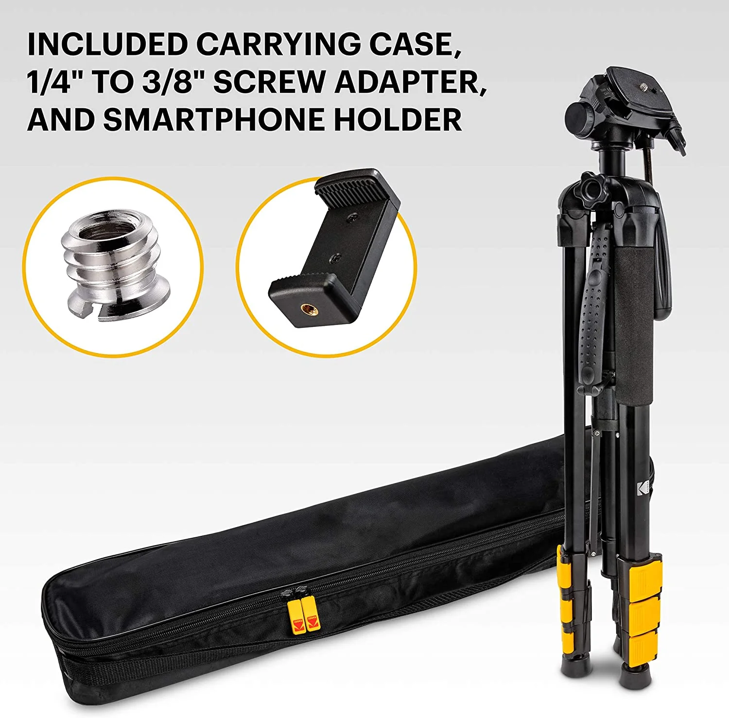 Kodak PhotoGear 2-in-1 Tripod & Monopod | Lightweight 70” 4-Section Flip-Lock Aluminum Tripod Converts to 64.5” Monopod | QuickRelease Plates 3-Way Swivel Head Bubble Level - Image 5