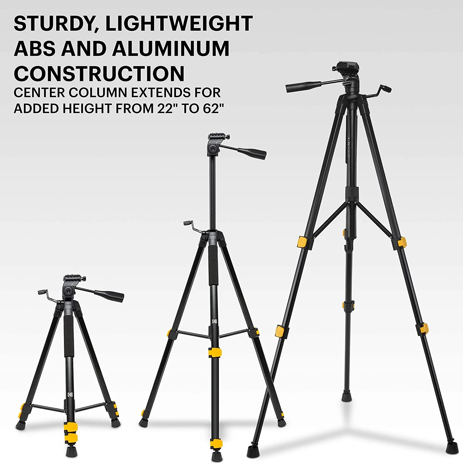 Kodak PhotoGear 62" Tripod with Remote | Compact 3-Section Flip-Lock Aluminum Tripod Adjusts 22"-62", QuickRelease Plate, Smartphone Adapter & 1/4" to 3/8" Screw, Bubble Level - Image 3
