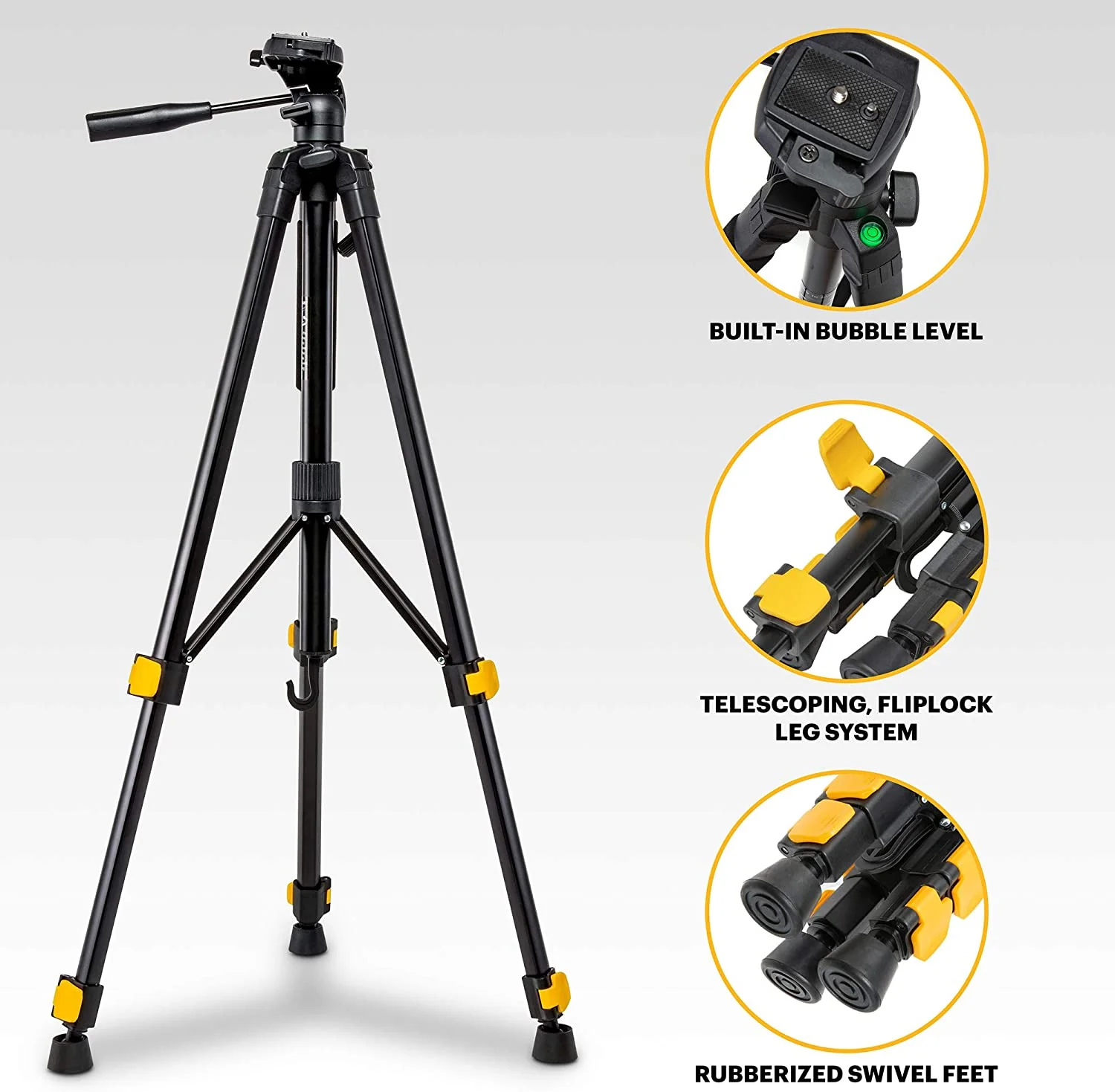 Kodak PhotoGear 62" Tripod with Remote | Compact 3-Section Flip-Lock Aluminum Tripod Adjusts 22"-62", QuickRelease Plate, Smartphone Adapter & 1/4" to 3/8" Screw, Bubble Level - Image 4