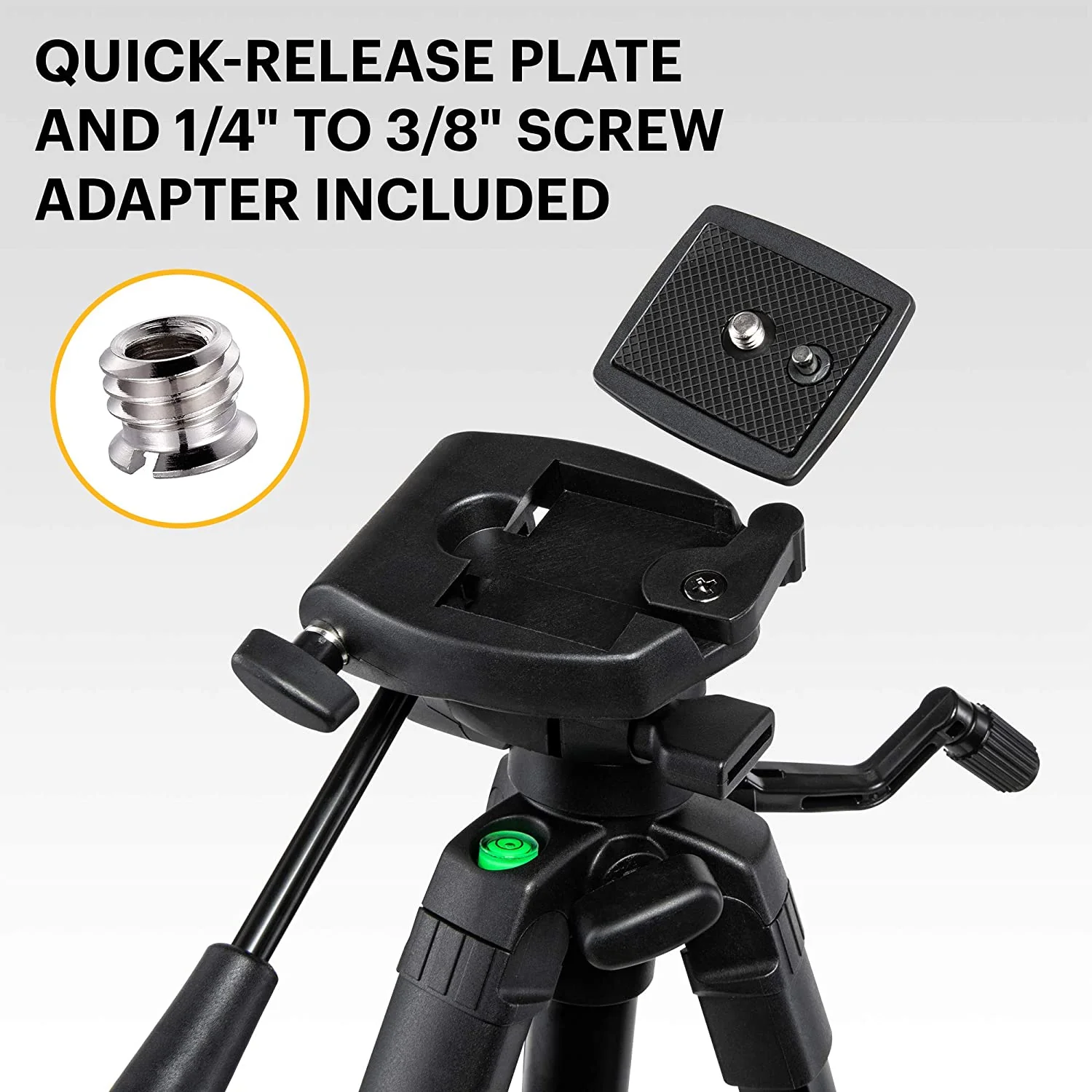 Kodak PhotoGear 62" Tripod with Remote | Compact 3-Section Flip-Lock Aluminum Tripod Adjusts 22"-62", QuickRelease Plate, Smartphone Adapter & 1/4" to 3/8" Screw, Bubble Level - Image 6