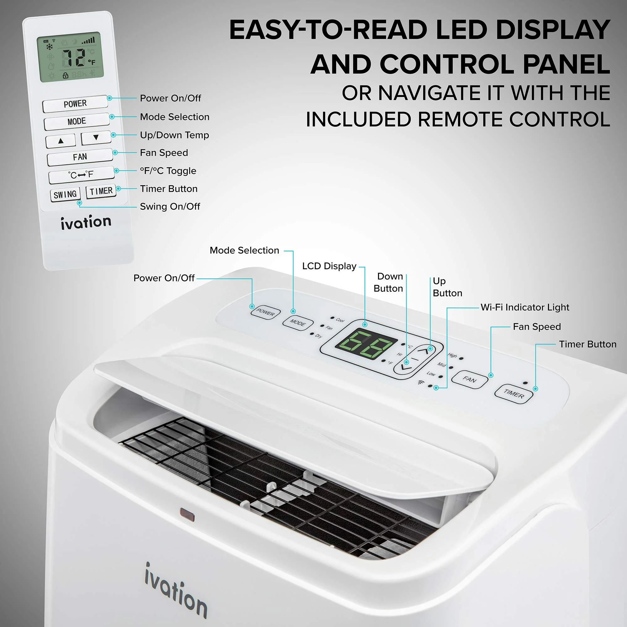 13,000 BTU Portable Air Conditioner, Wi-Fi Smart App AC Unit & Dehumidifier, Rooms up to 350 Sq Ft - Image 3