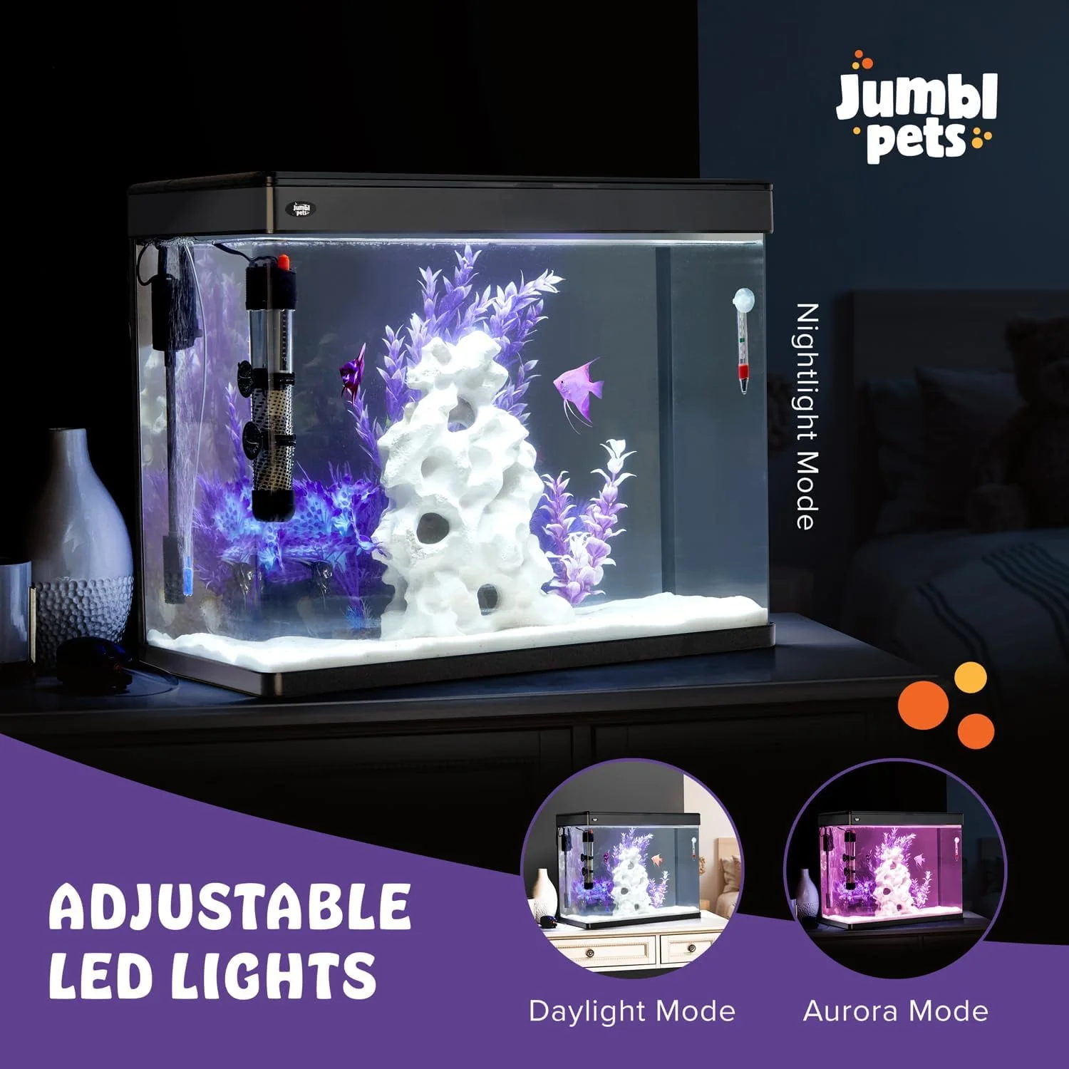 JumblPets Premium Fish Aquarium Kit, Complete Glass Fish Tank Kit w/LED Lighting & More (12 Gallon) - Image 3