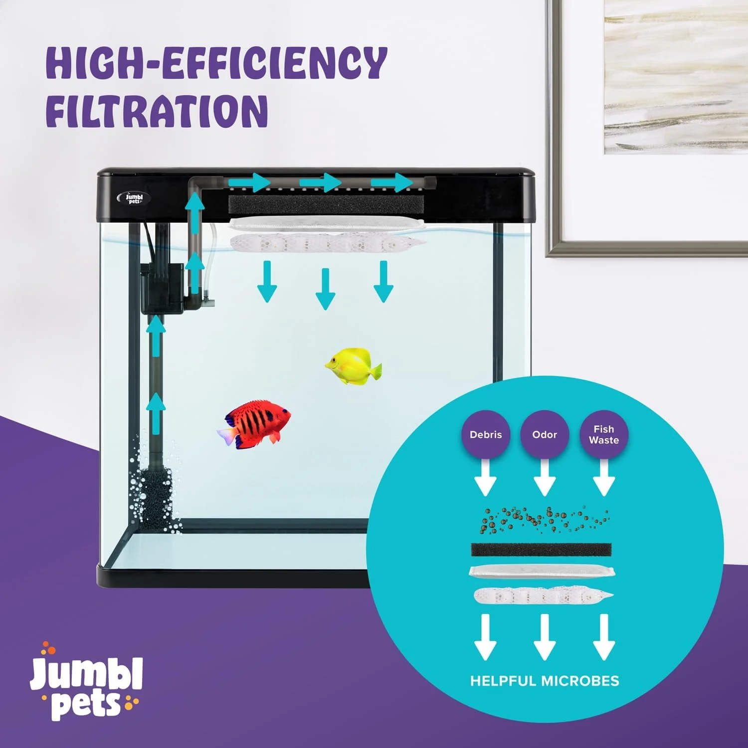 JumblPets Premium Fish Aquarium Kit, Complete Glass Fish Tank Kit w/LED Lighting & More (12 Gallon) - Image 5