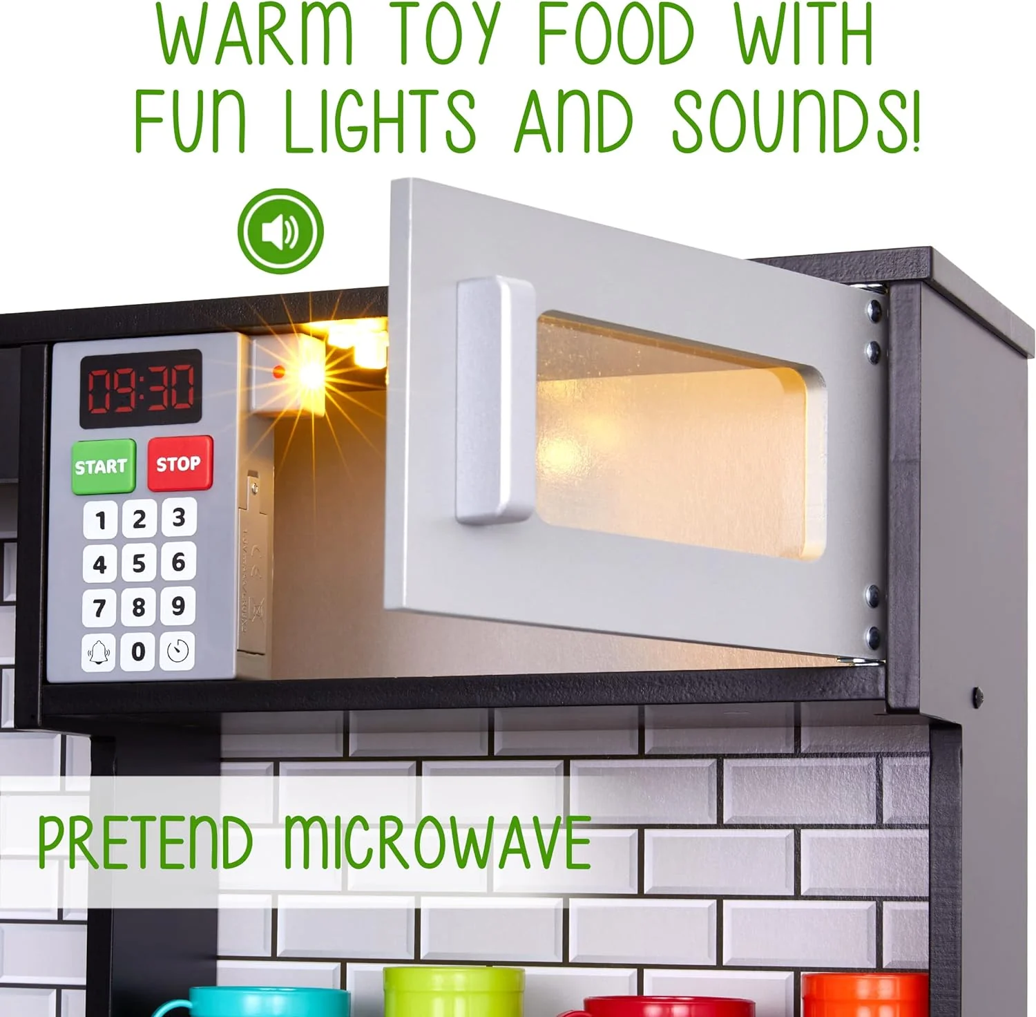 Premium Kids Kitchen Set, Wooden Pretend Play Kitchen W/Sounds & Accessories - Charcoal - Image 6