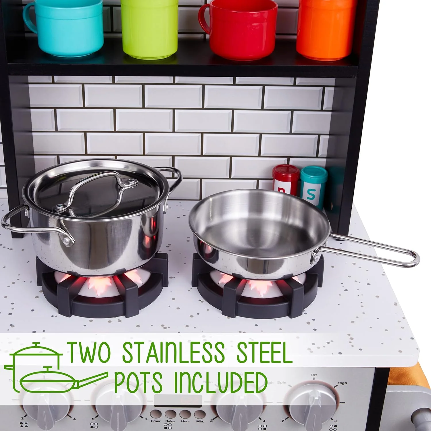 Premium Kids Kitchen Set, Wooden Pretend Play Kitchen W/Sounds & Accessories - Charcoal - Image 9
