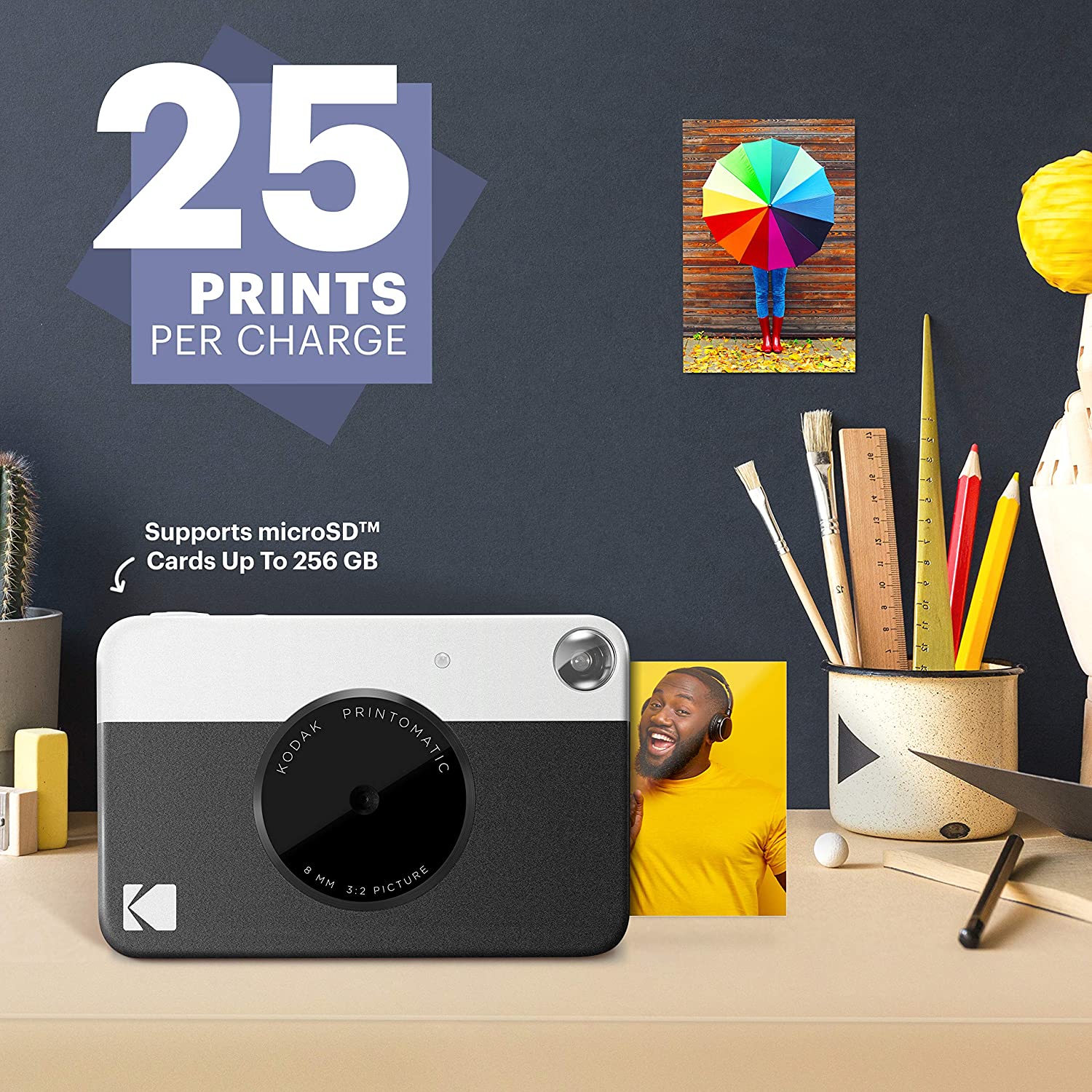 Kodak Printomatic Digital Instant Print Camera, Full Color Prints 2x3 Sticky-backed Photo Paper - Black - Image 4