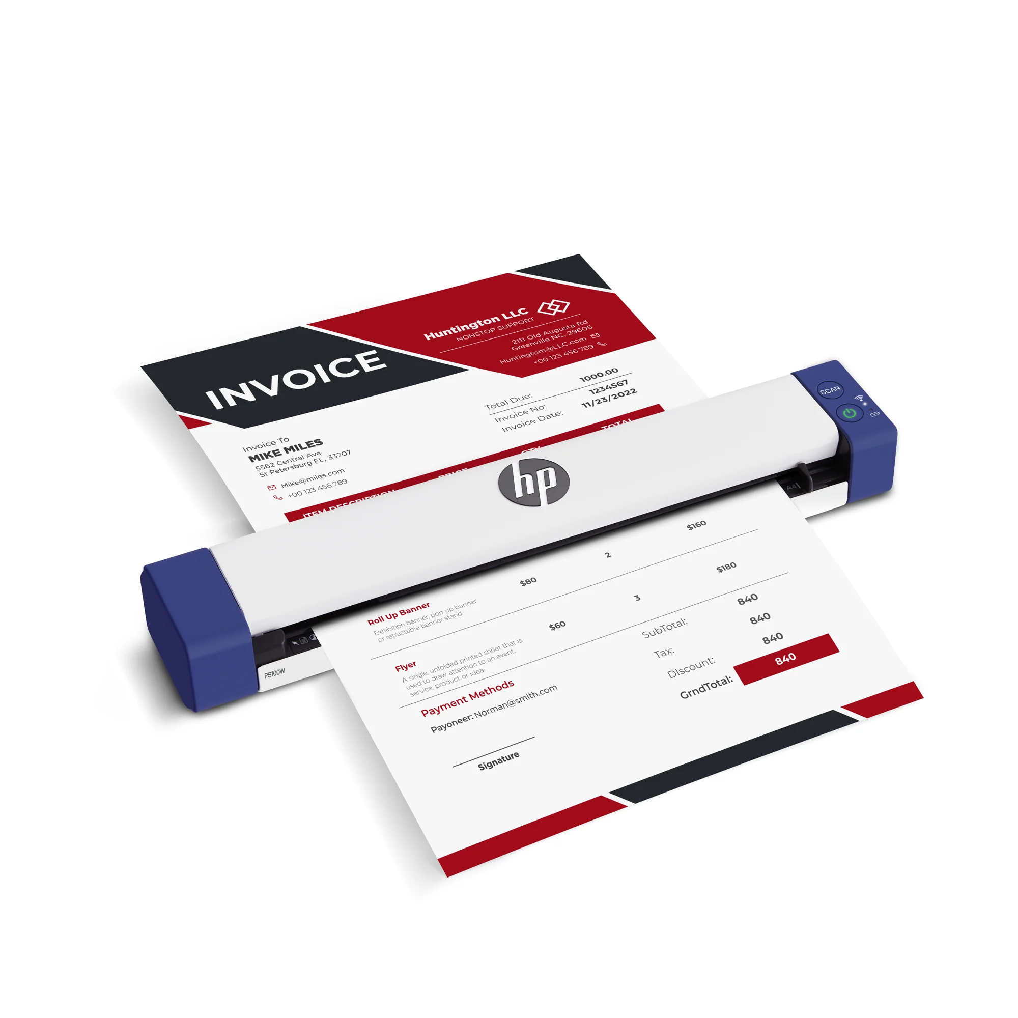 HP PS100W Wireless Mobile Document Scanner for Single-Sided Scanning