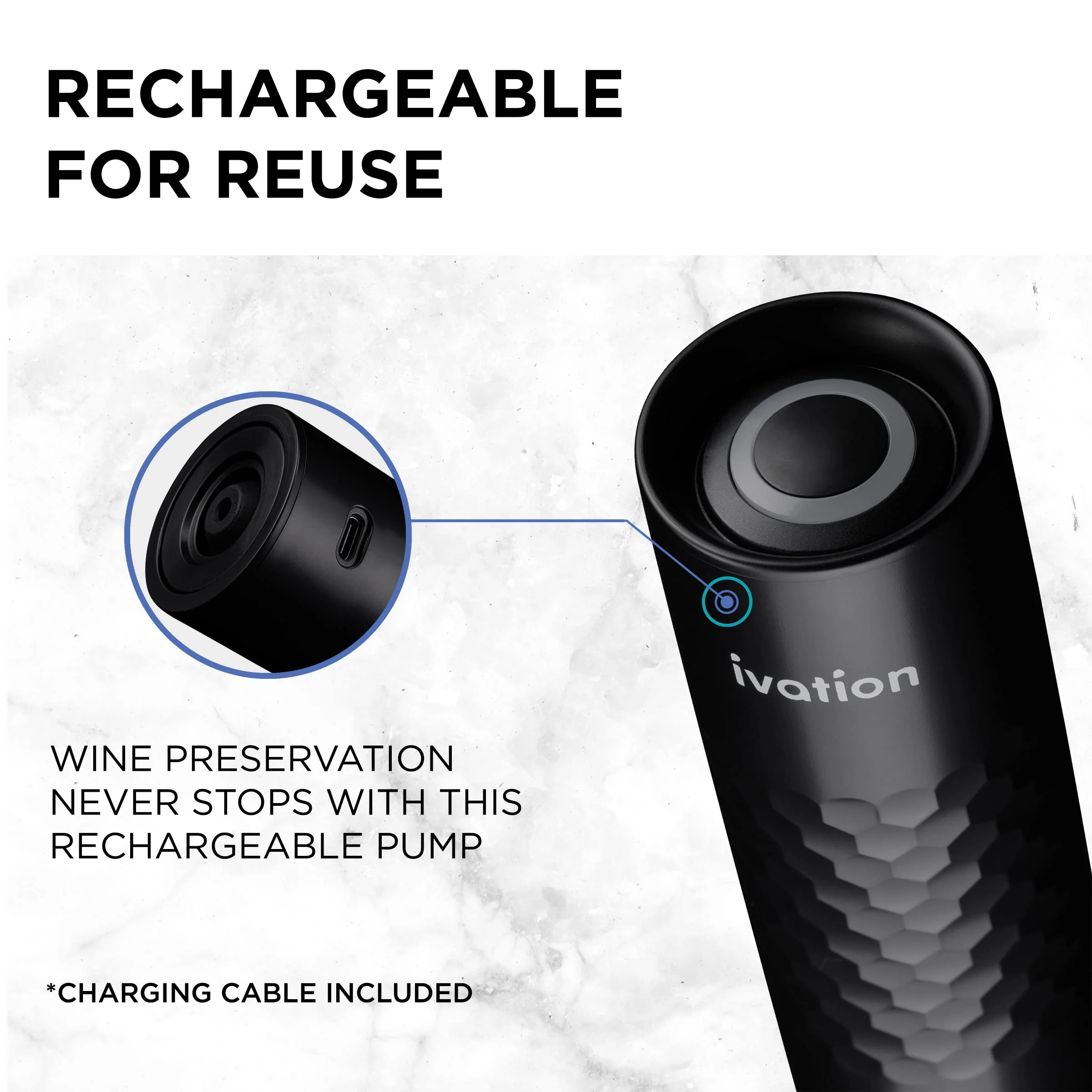 Ivation 6-Piece Rechargeable Wine Saver Pump with Reusable Wine Stoppers - Image 4