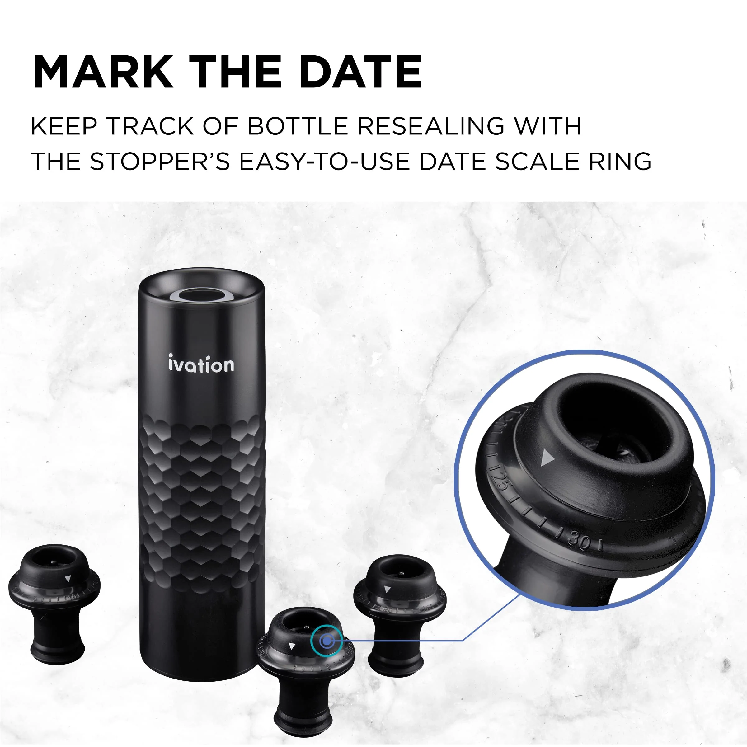 Ivation 6-Piece Rechargeable Wine Saver Pump with Reusable Wine Stoppers - Image 5