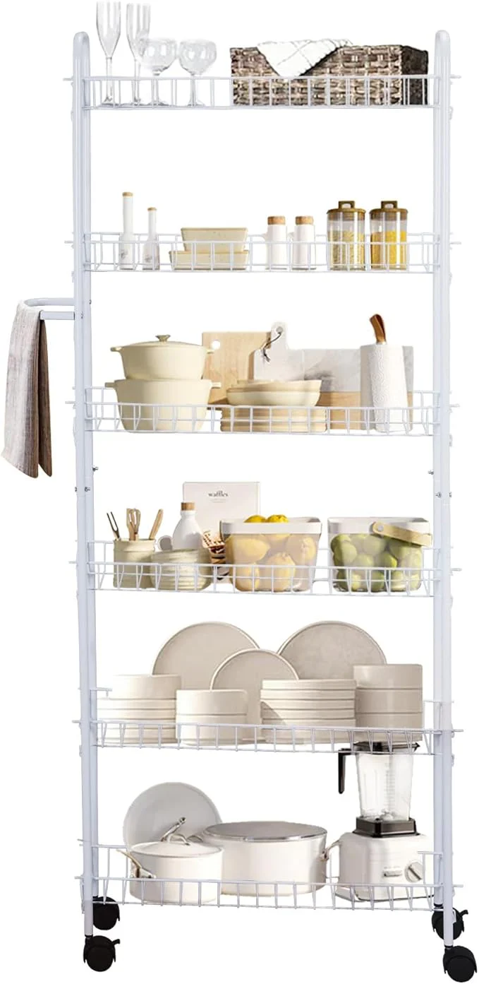 SkyMall Slim Rolling 6-Tier Shelf, White Metal with Elegant Scroll Design Accent - Extra Kitchen and Bathroom Storage, 10" - Image 7