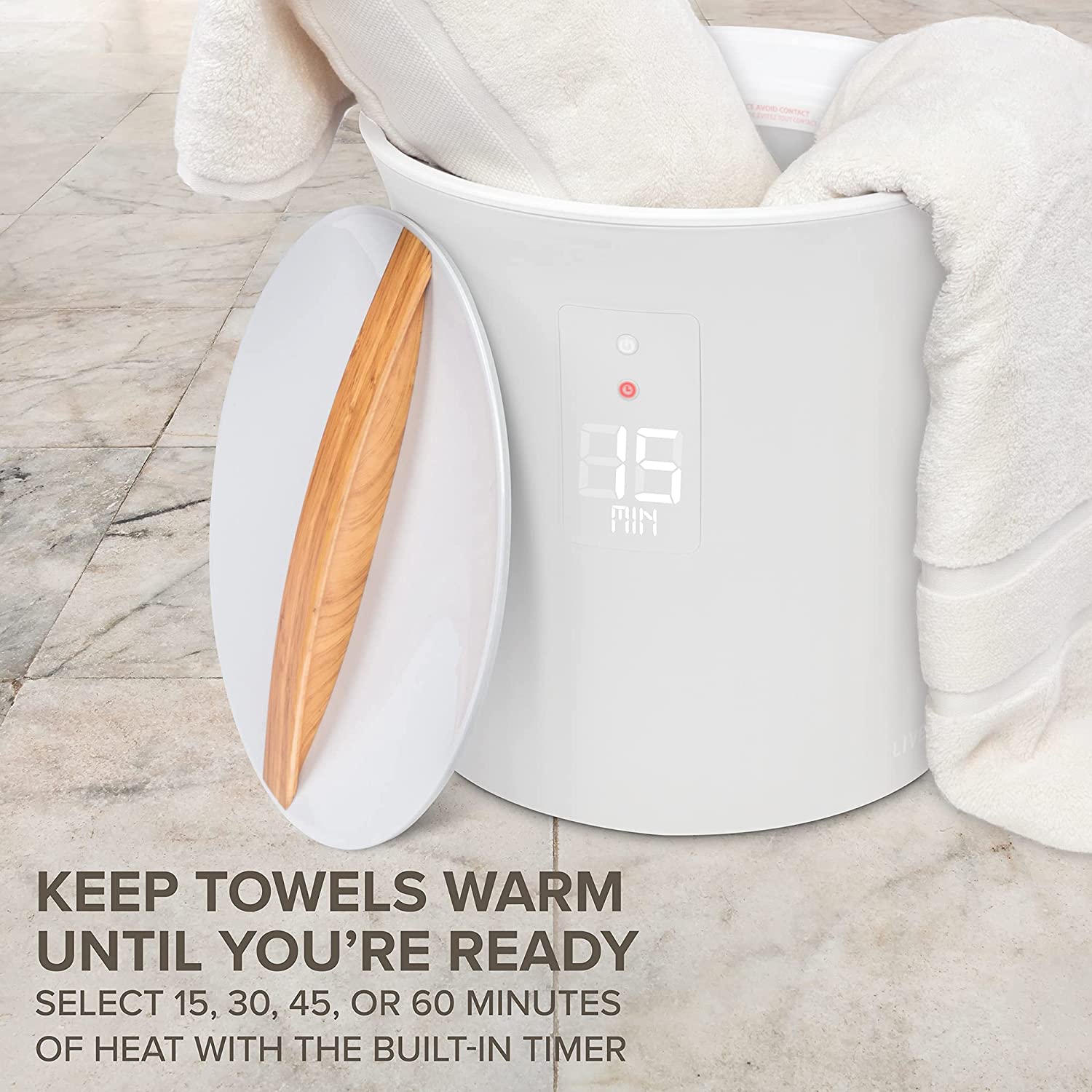 Towel Warmer, Small Bucket Style Heater w/LED Display Fits 40” x 70” Bath Sheet Towel - Image 5