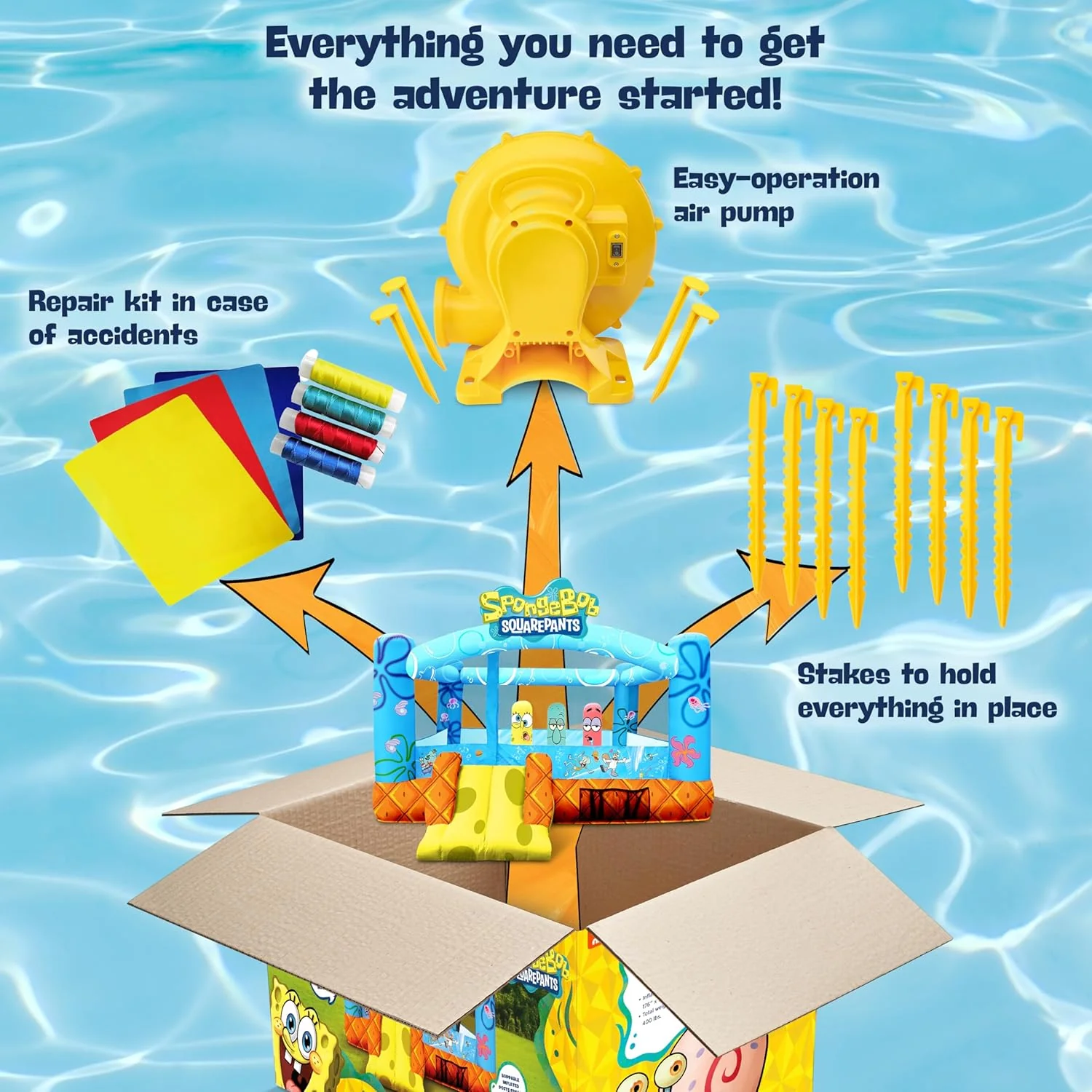 Spongebob Inflatable Bounce House | Bouncy Castle for Kids with Air Blower, Stakes & Repair Kit - Image 4