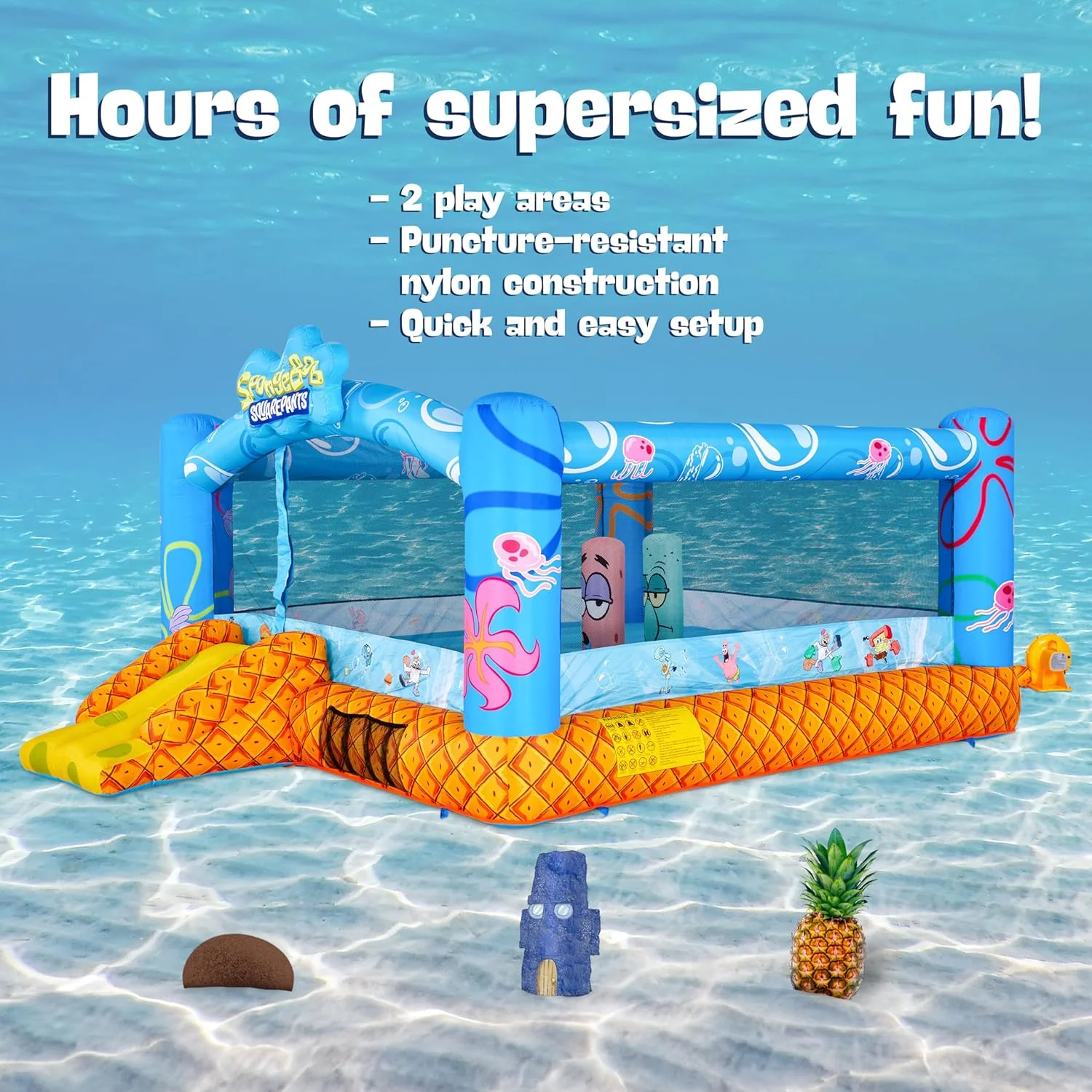 Spongebob Inflatable Bounce House | Bouncy Castle for Kids with Air Blower, Stakes & Repair Kit - Image 5