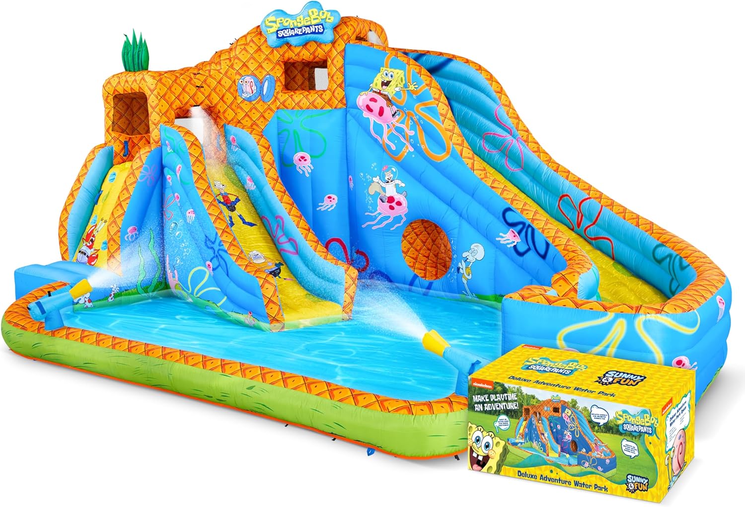 Sunny & Fun SpongeBob Deluxe Adventure Inflatable Water Slide Park – Climbing Wall, 2 Slides & Splash Pool - Image 2