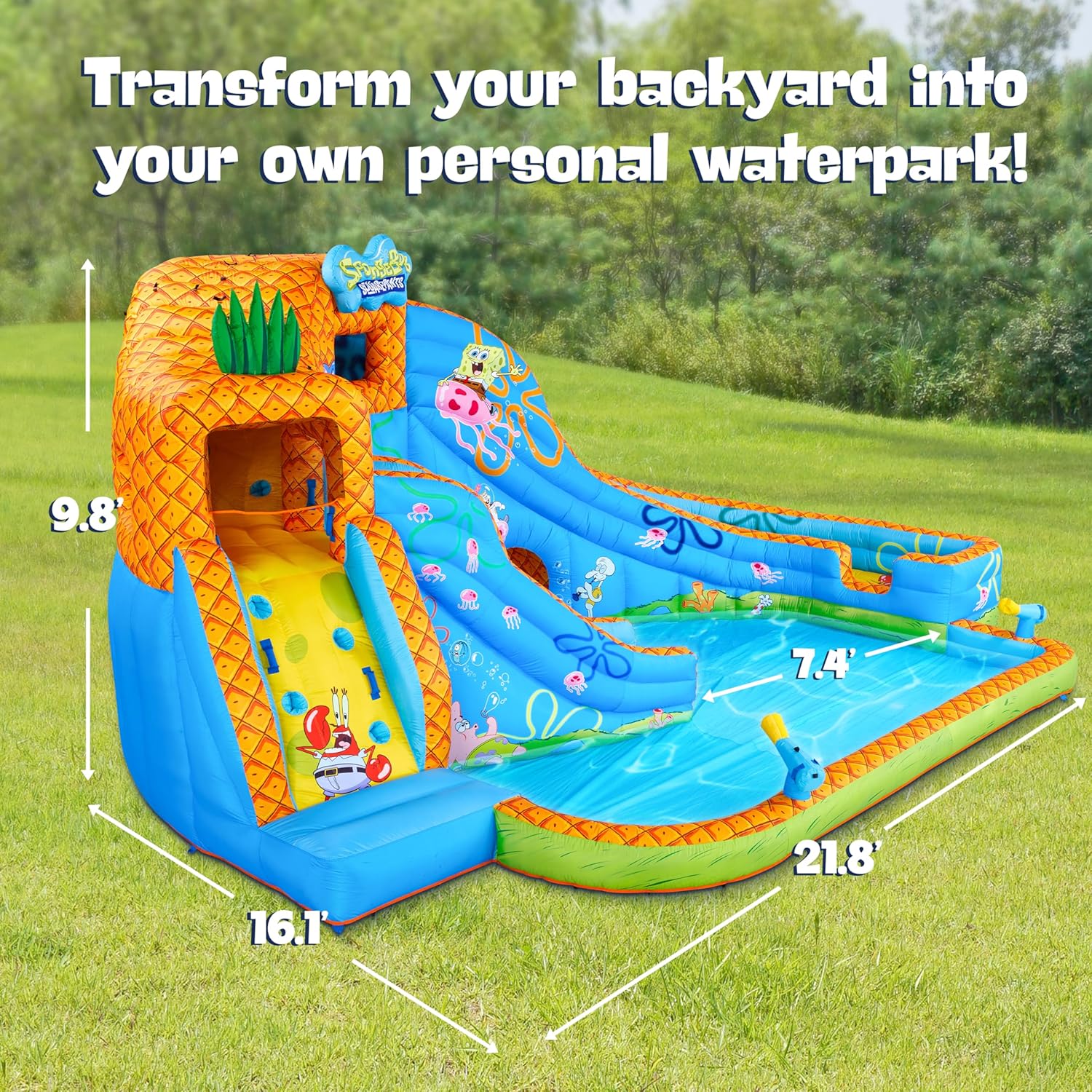 Sunny & Fun SpongeBob Deluxe Adventure Inflatable Water Slide Park – Climbing Wall, 2 Slides & Splash Pool - Image 3