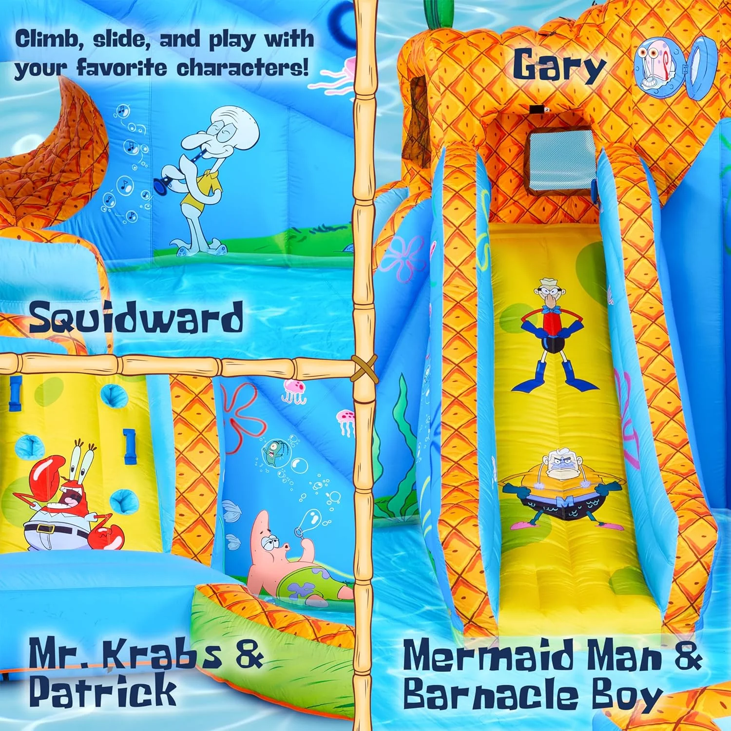 Sunny & Fun SpongeBob Deluxe Adventure Inflatable Water Slide Park – Climbing Wall, 2 Slides & Splash Pool - Image 5