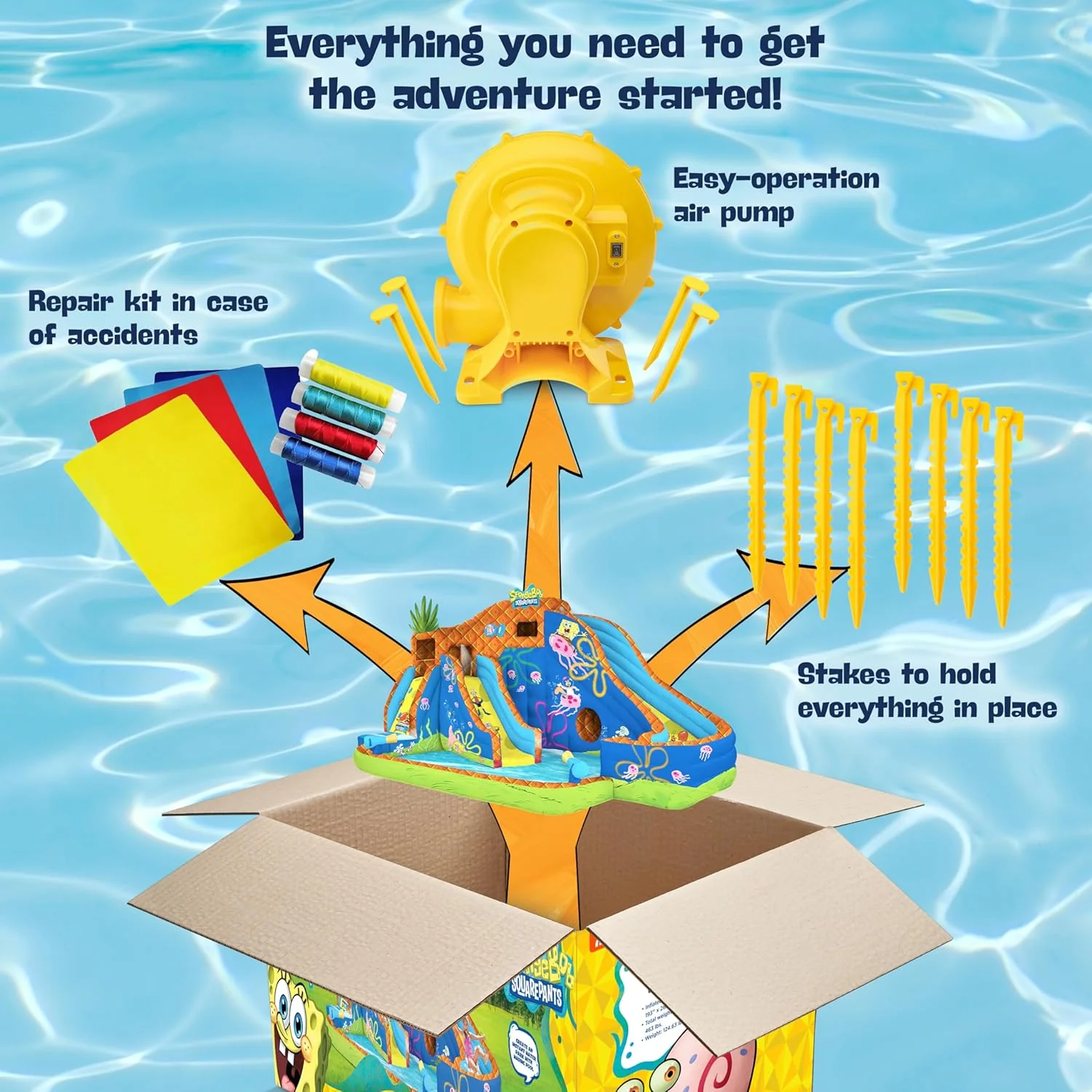 Sunny & Fun SpongeBob Deluxe Adventure Inflatable Water Slide Park – Climbing Wall, 2 Slides & Splash Pool - Image 6
