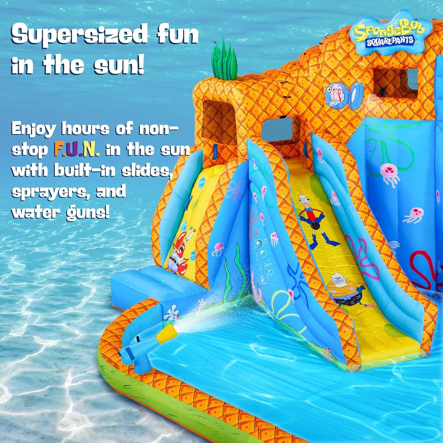Sunny & Fun SpongeBob Deluxe Adventure Inflatable Water Slide Park – Climbing Wall, 2 Slides & Splash Pool - Image 7
