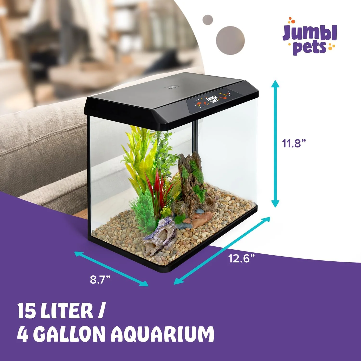 Starter Fish Aquarium Kit, Beginner Glass Fish Tank Kit w/LED Lighting & More - Image 20