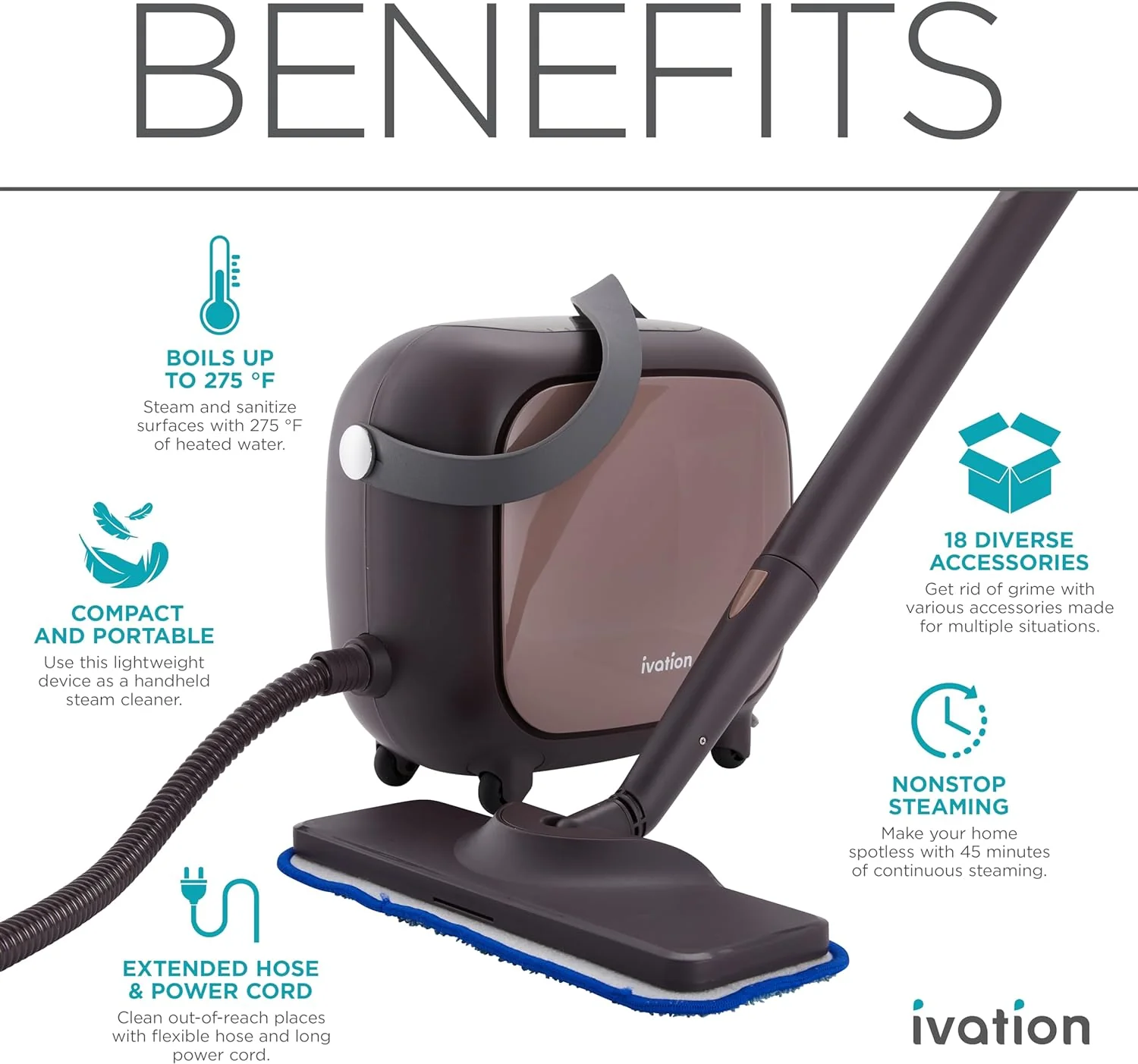 Steam Cleaner, Powerful Multipurpose Steamer w/ 18 Accessories Chemical-Free Cleaning and Sanitizing - Image 6