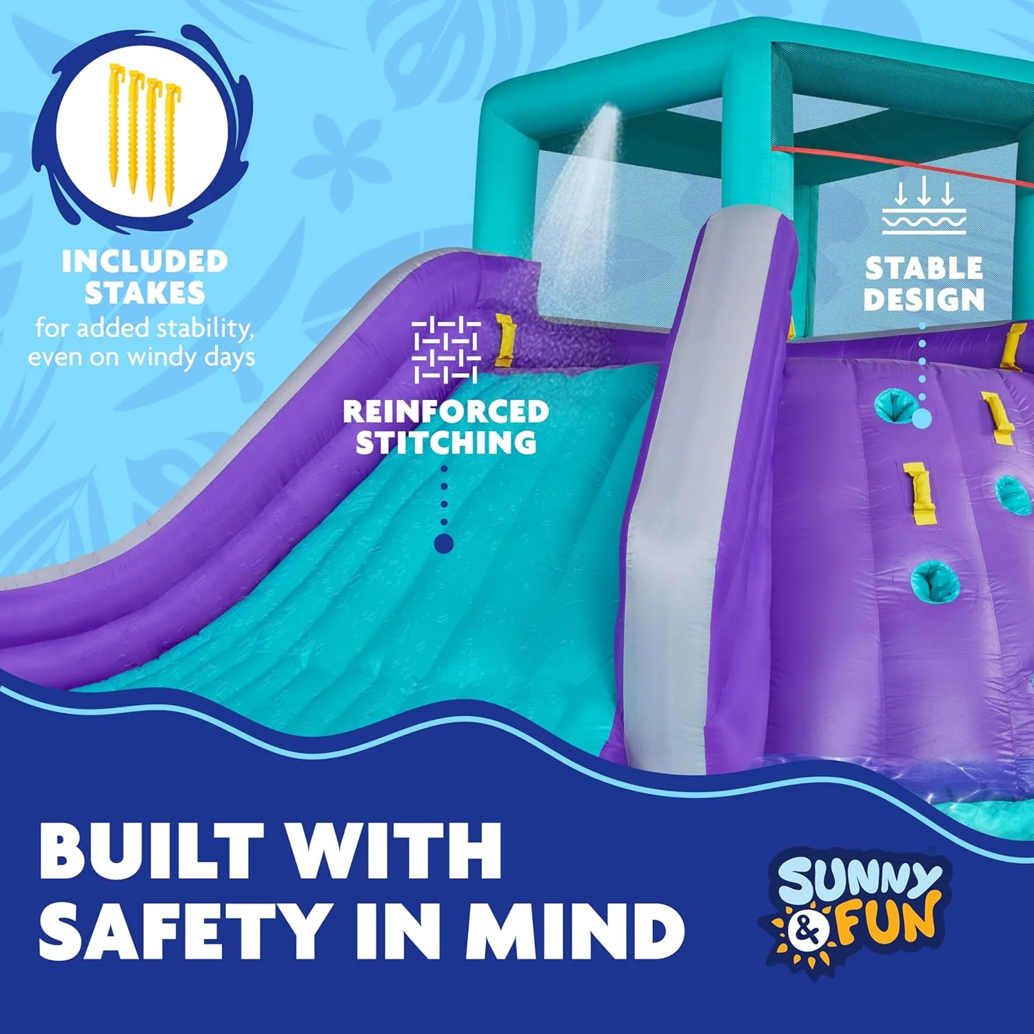 Sunny & Fun Four Corner Inflatable Water Slide Park – Heavy-Duty for Outdoor Fun - Climbing Wall, Slide & Deep Pool - Image 4