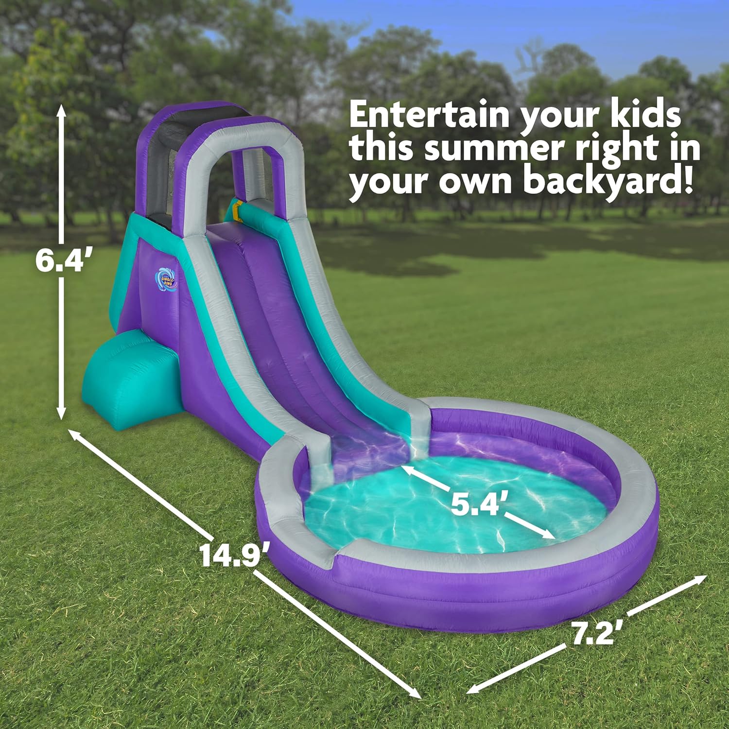 Sunny & Fun Inflatable Single Ring Water Slide Park – Climbing Wall, Slide & Deep Pool - Image 2