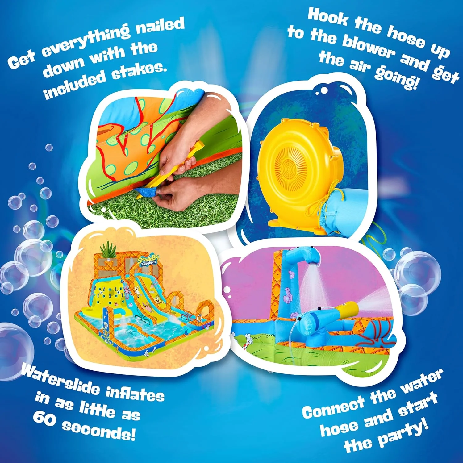 Sunny & Fun SpongeBob Mega Climb N’ Go Inflatable Water Slide Park –  Climbing Wall, 2 Slides, Splash Pool - Image 3