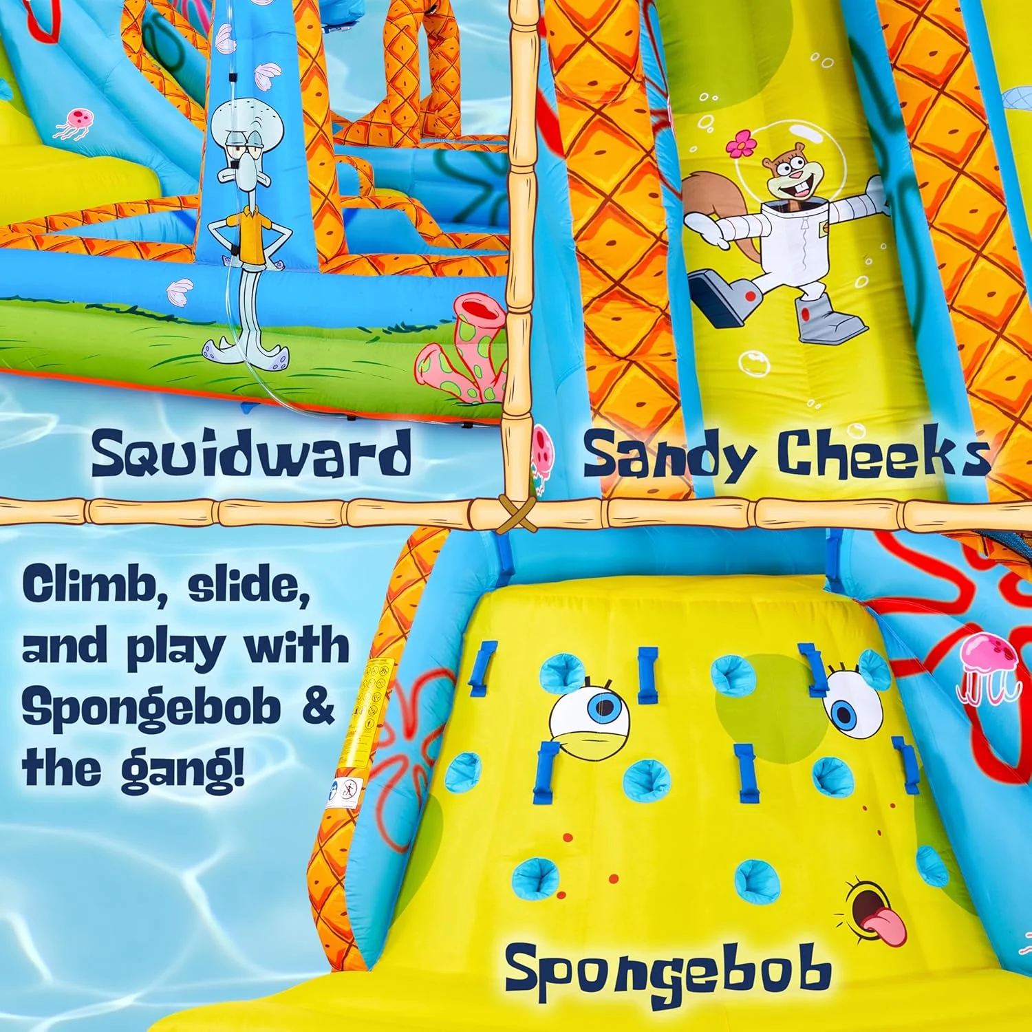 Sunny & Fun SpongeBob Mega Climb N’ Go Inflatable Water Slide Park –  Climbing Wall, 2 Slides, Splash Pool - Image 4