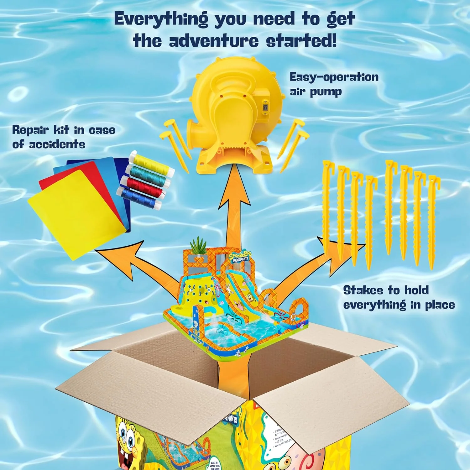 Sunny & Fun SpongeBob Mega Climb N’ Go Inflatable Water Slide Park –  Climbing Wall, 2 Slides, Splash Pool - Image 5