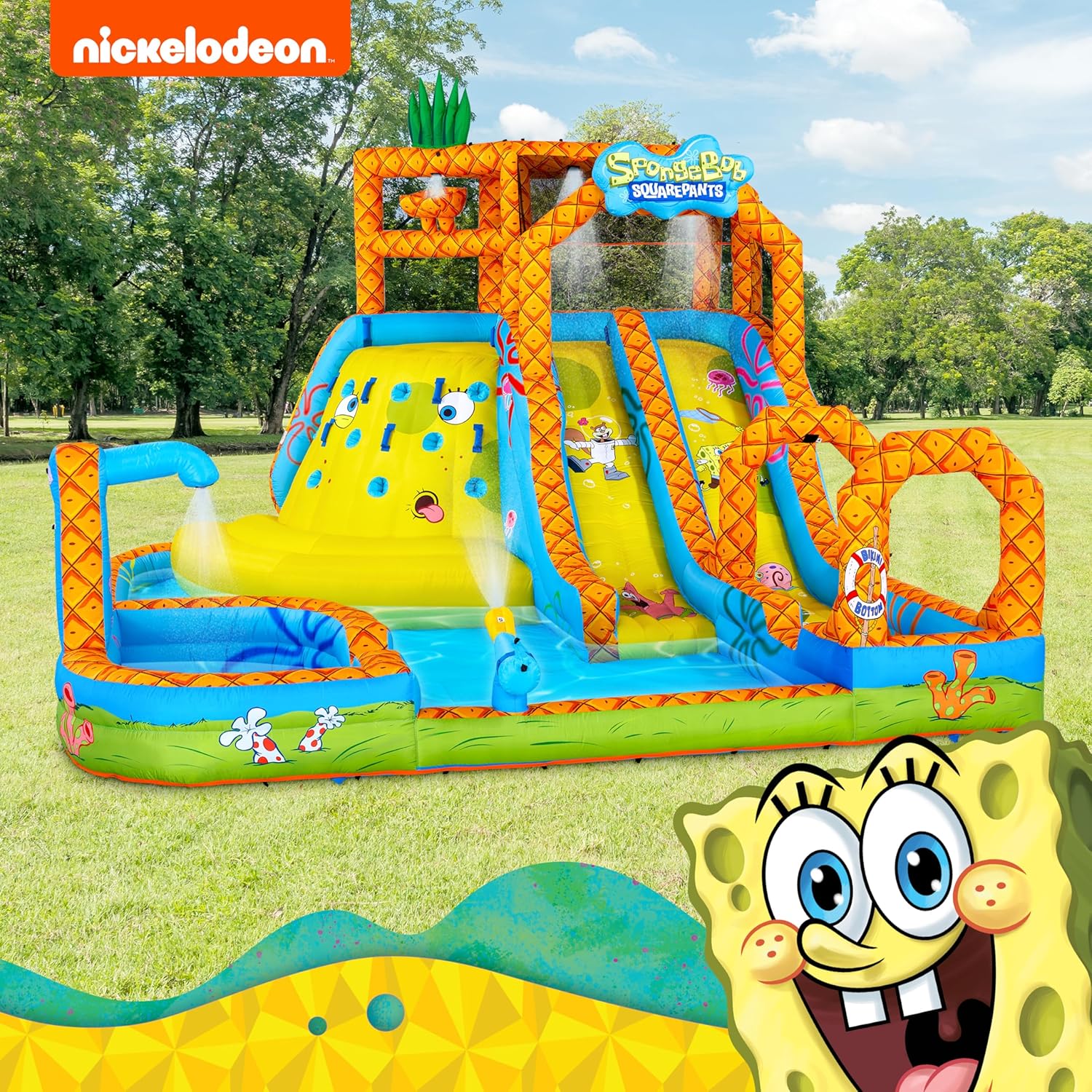 Sunny & Fun SpongeBob Mega Climb N’ Go Inflatable Water Slide Park –  Climbing Wall, 2 Slides, Splash Pool - Image 6