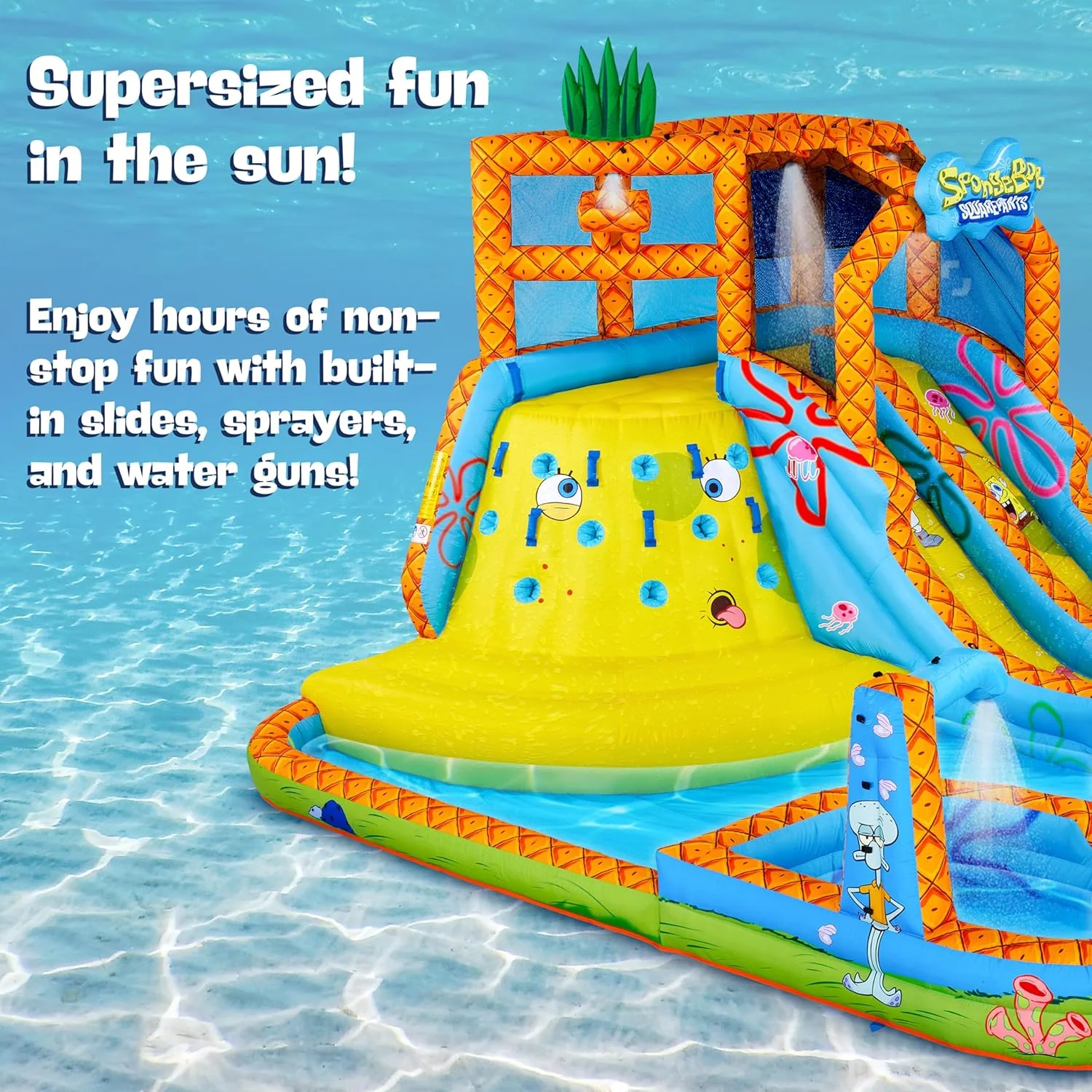 Sunny & Fun SpongeBob Mega Climb N’ Go Inflatable Water Slide Park –  Climbing Wall, 2 Slides, Splash Pool - Image 7