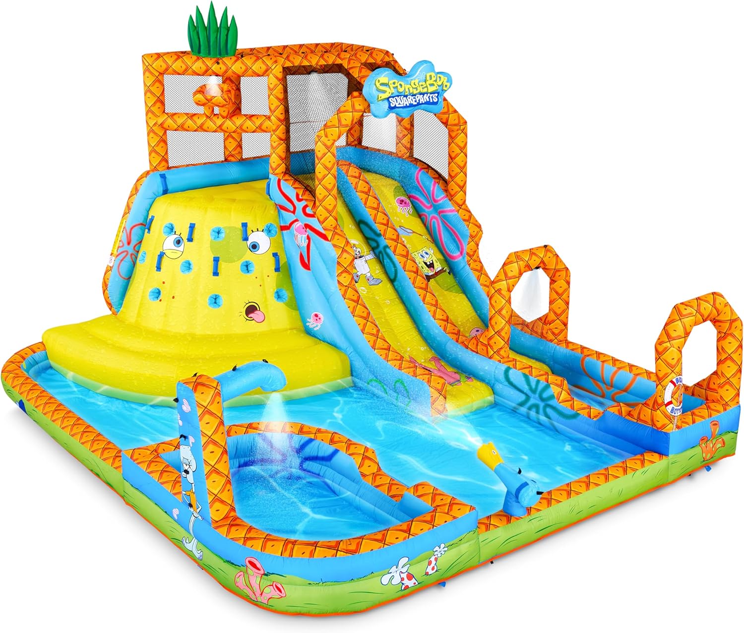 Sunny & Fun SpongeBob Mega Climb N’ Go Inflatable Water Slide Park –  Climbing Wall, 2 Slides, Splash Pool - Image 8