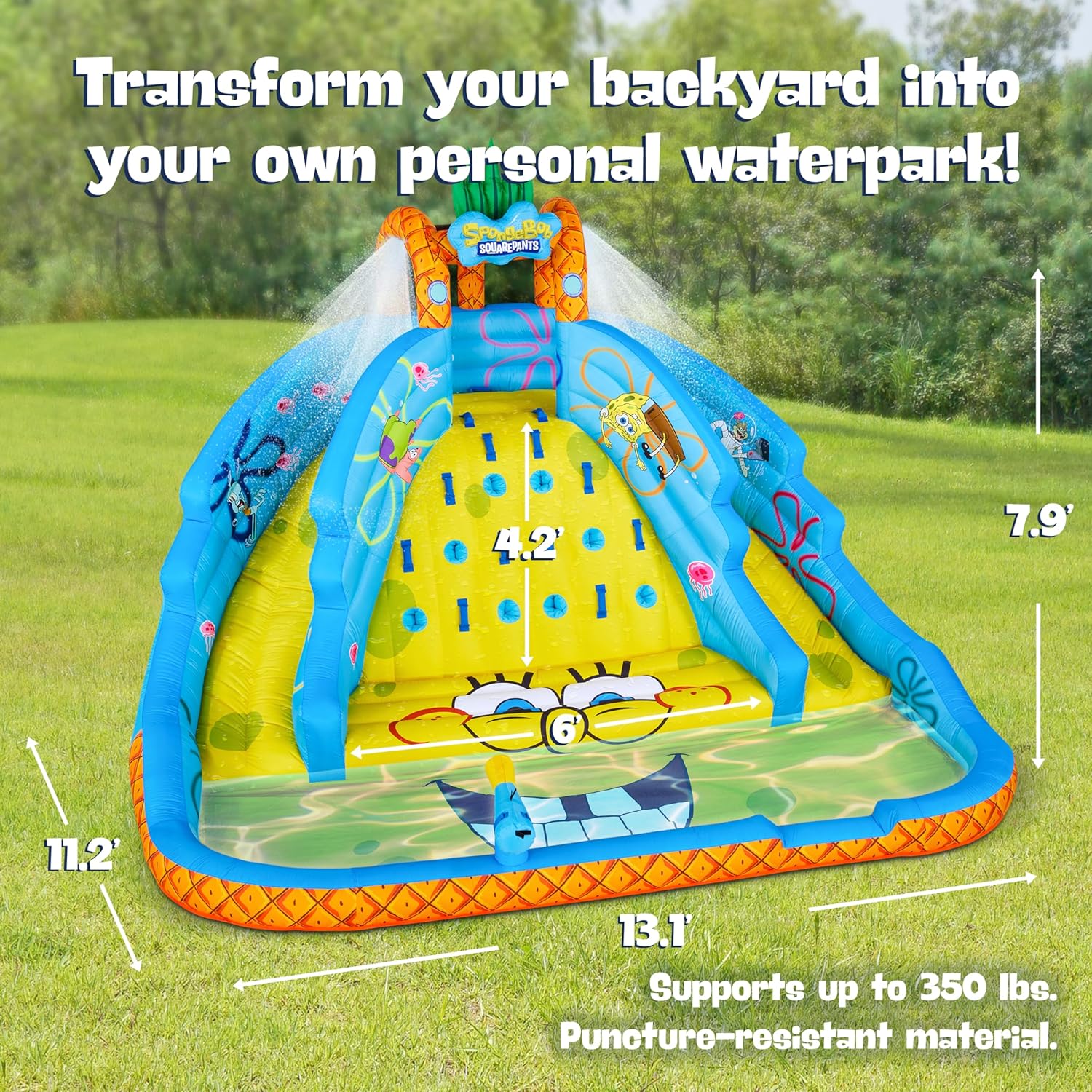 Sunny & Fun SpongeBob Ultra Climber Inflatable Water Slide Park –  Climbing Wall, Two Slides & Splash Pool  - Image 2