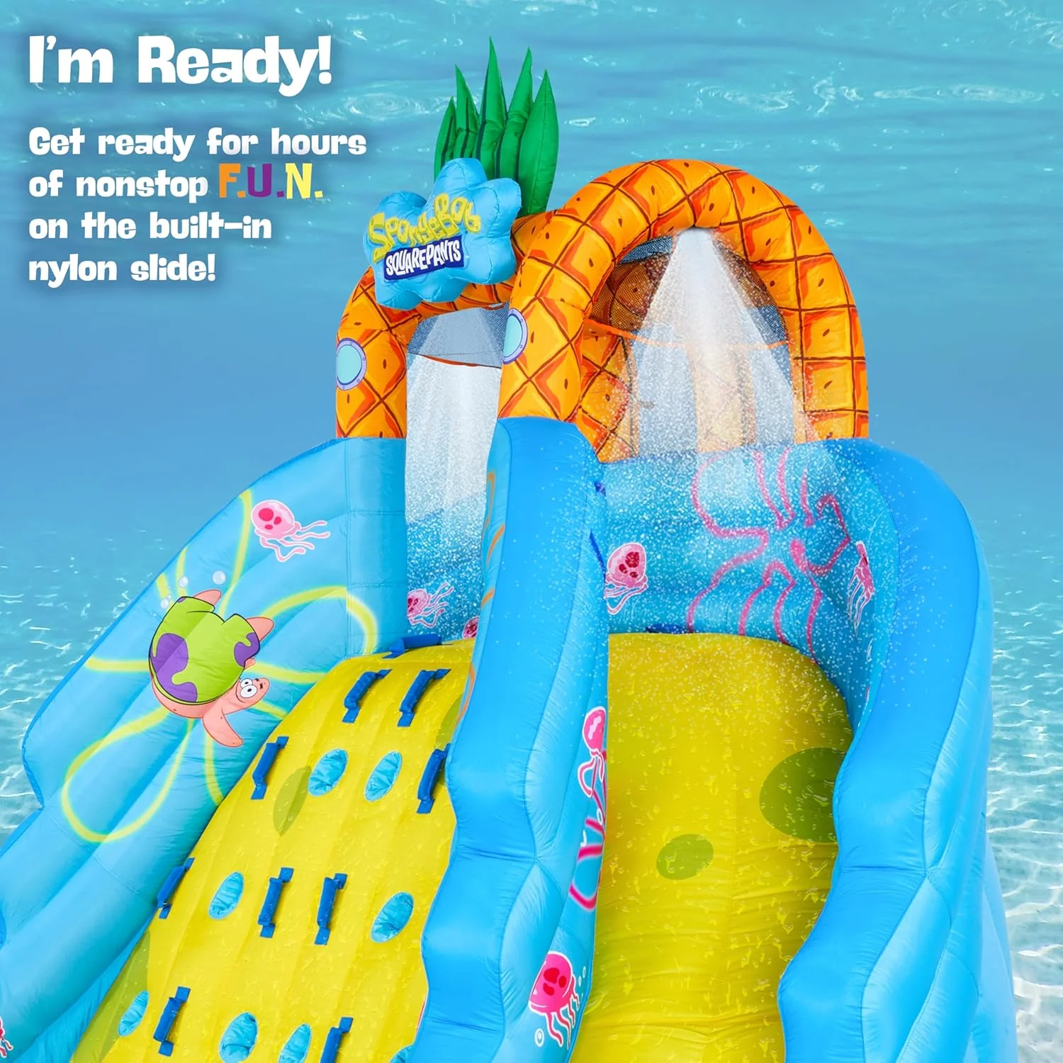 Sunny & Fun SpongeBob Ultra Climber Inflatable Water Slide Park –  Climbing Wall, Two Slides & Splash Pool  - Image 7