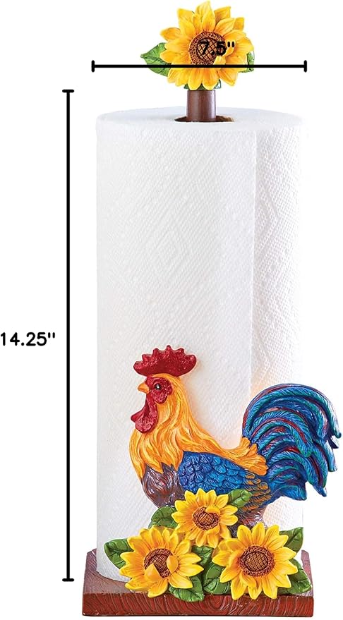 SkyMall Tabletop Roosters & Sunflowers Standard Paper Towel Holder - Image 3