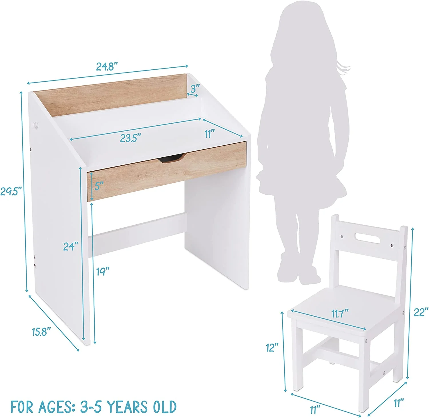 Toddler Wooden Kids Desk and Chair Set, With Writing Table - Image 2