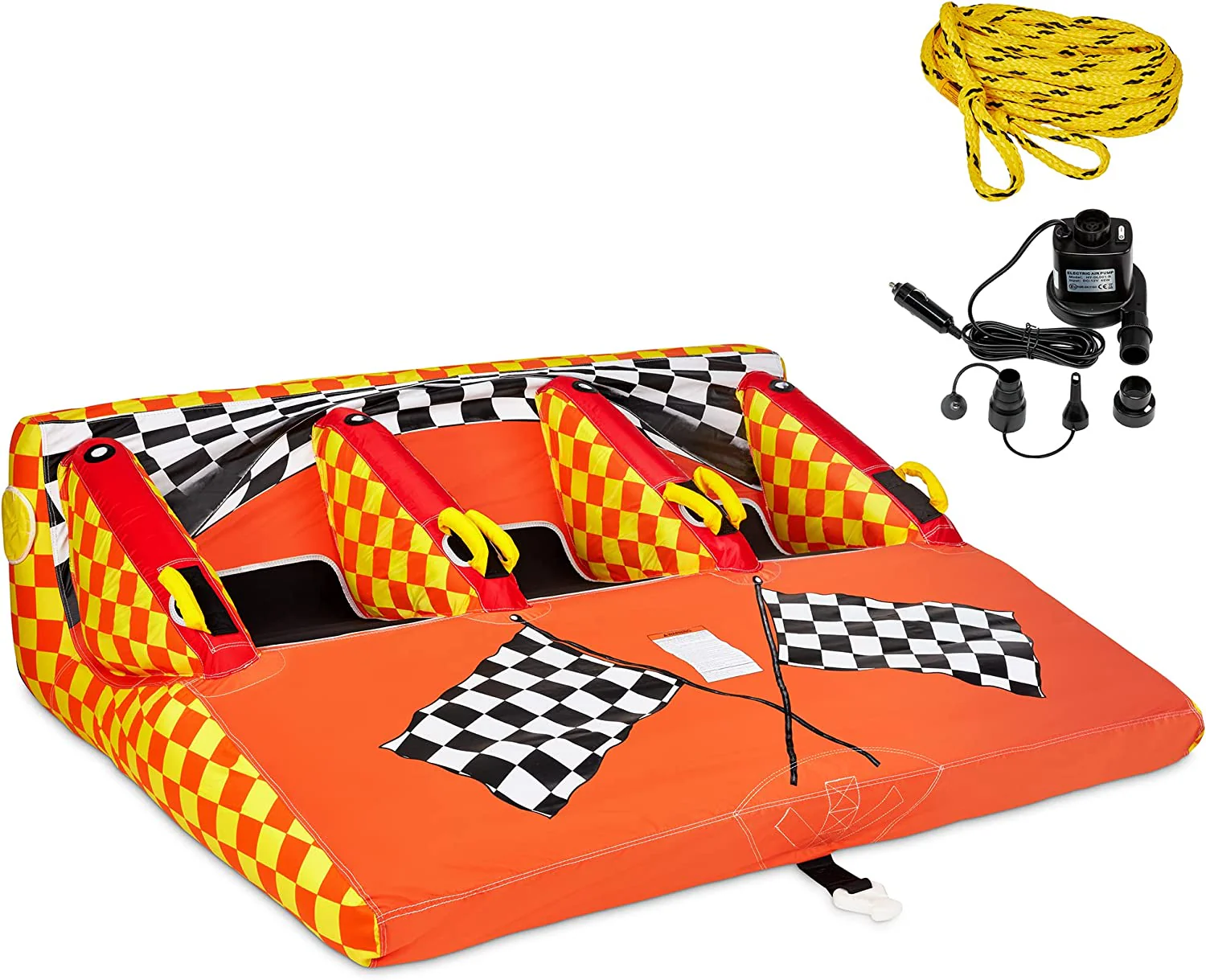 Towable Water Tube, 3-Person Inflatable Tube with Handles & Tow Rope