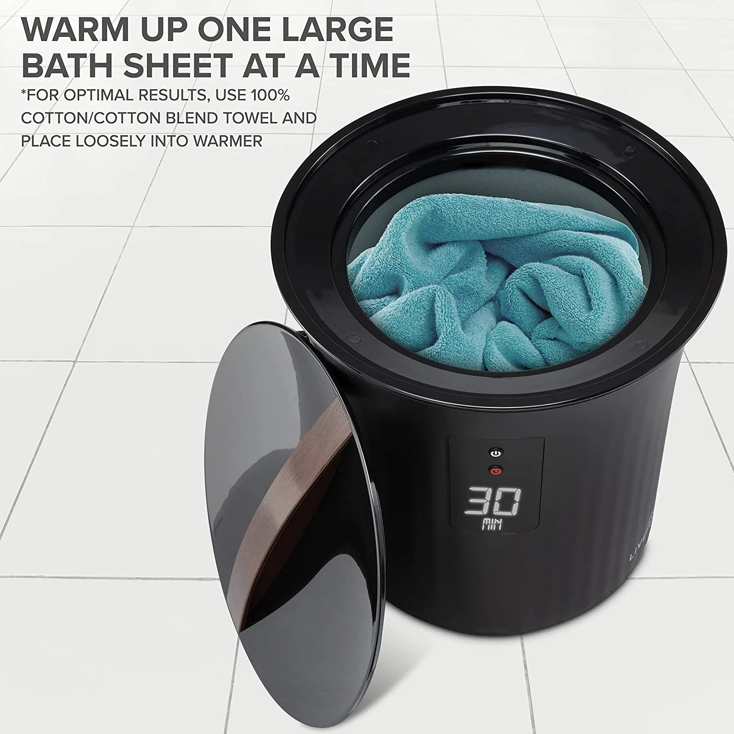 Towel Warmer, Small Bucket Style Heater w/LED Display Fits 40” x 70” Towel - Image 3
