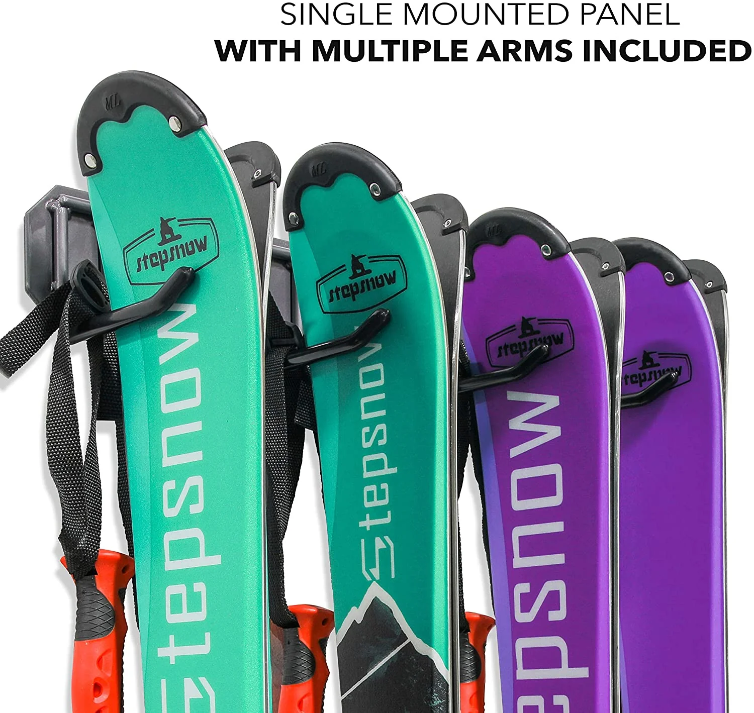 Ski Wall Rack, Holds 4 Pairs of Skis & Skiing Poles or Snowboard for Home and Garage Storage - Image 5