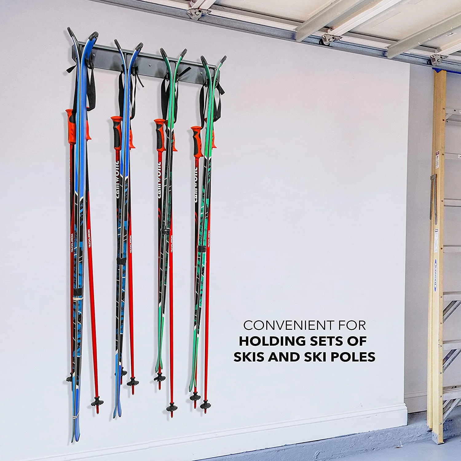 Ski Wall Rack, Holds 4 Pairs of Skis & Skiing Poles or Snowboard for Home and Garage Storage - Image 6