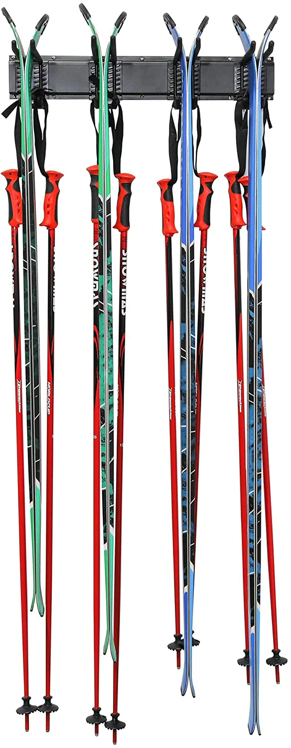 Ski Wall Rack, Holds 4 Pairs of Skis & Skiing Poles or Snowboard w/Adjustable Rubber-Coated - Image 4