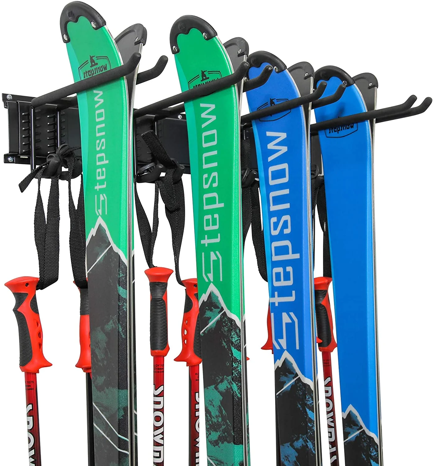 Ski Wall Rack, Holds 4 Pairs of Skis & Skiing Poles or Snowboard w/Adjustable Rubber-Coated - Image 5