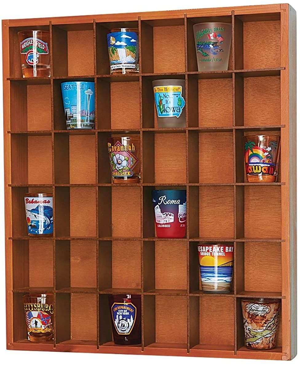 Jumbl Wood Shot Glass Wall Curio Display Case - Image 2