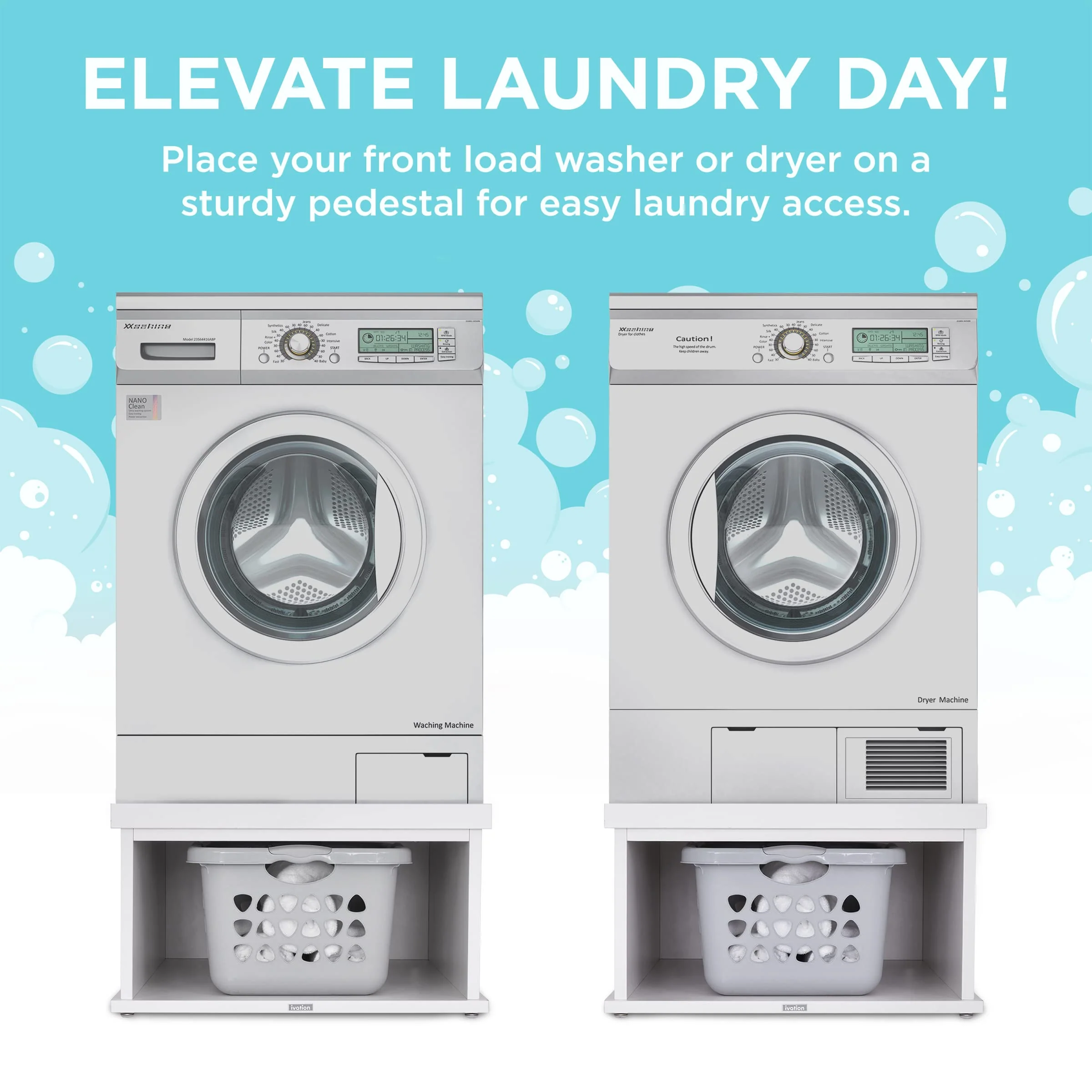 Ivation Wooden Laundry Pedestal for Washer & Dryer, 33.86" x 29.92" Universal Fit (2 Pack) - Image 2