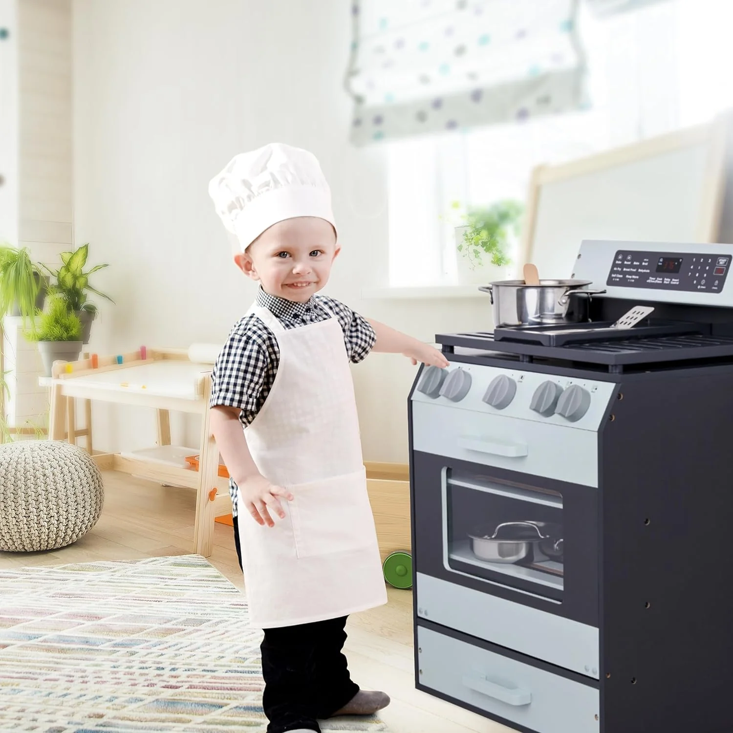 Wooden Play Oven, Gourmet Kitchen Playset with Pretend Oven, Stove, Knobs & More - Image 3