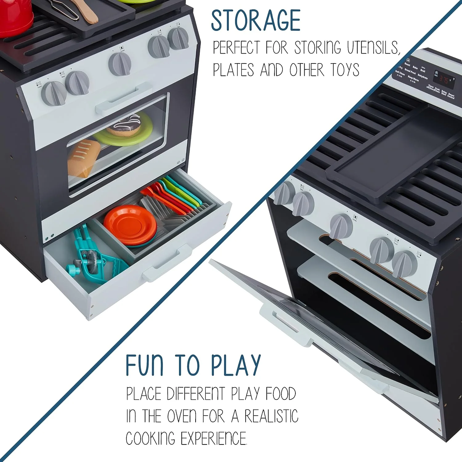 Wooden Play Oven, Gourmet Kitchen Playset with Pretend Oven, Stove, Knobs & More - Image 4