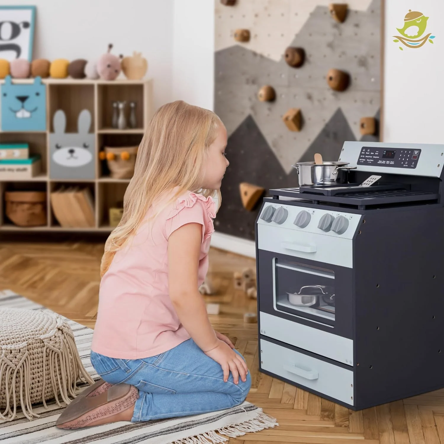 Wooden Play Oven, Gourmet Kitchen Playset with Pretend Oven, Stove, Knobs & More - Image 8