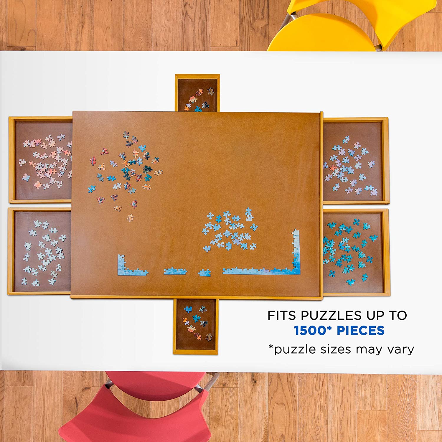 1500 Piece Puzzle Board, 27” x 35” Wooden Jigsaw Puzzle Table with 6 Removable Storage & Sorting Drawers - Image 3